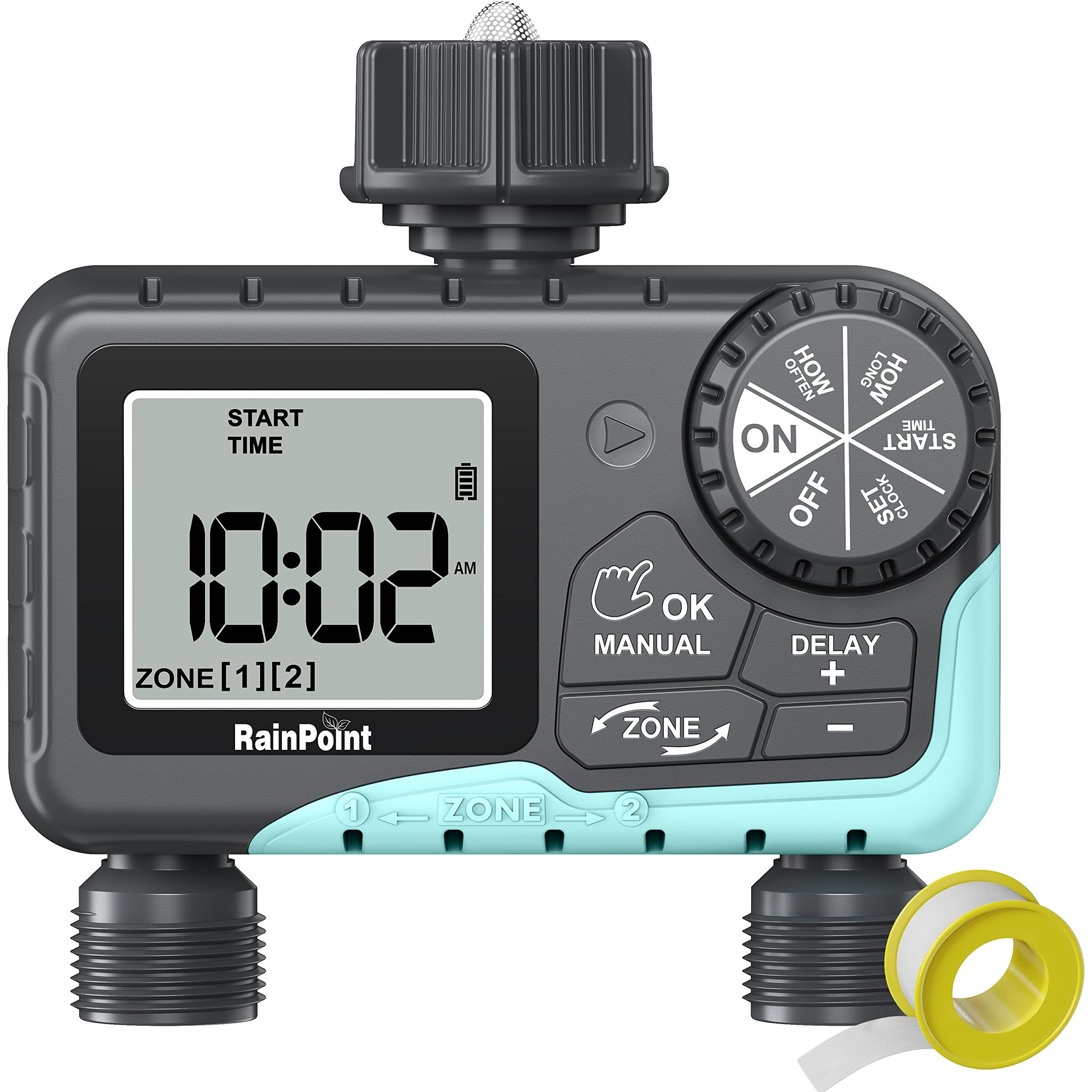 Rainpoint Sprinkler Timer 2 Outlet  Water Timer For Garden Hose  Programmable Drip Irrigation Timer For Yard Outdoor Watering  Rain Delay/Manual/Automatic System Controller 2.5"" Lcd  V2  2023 Release