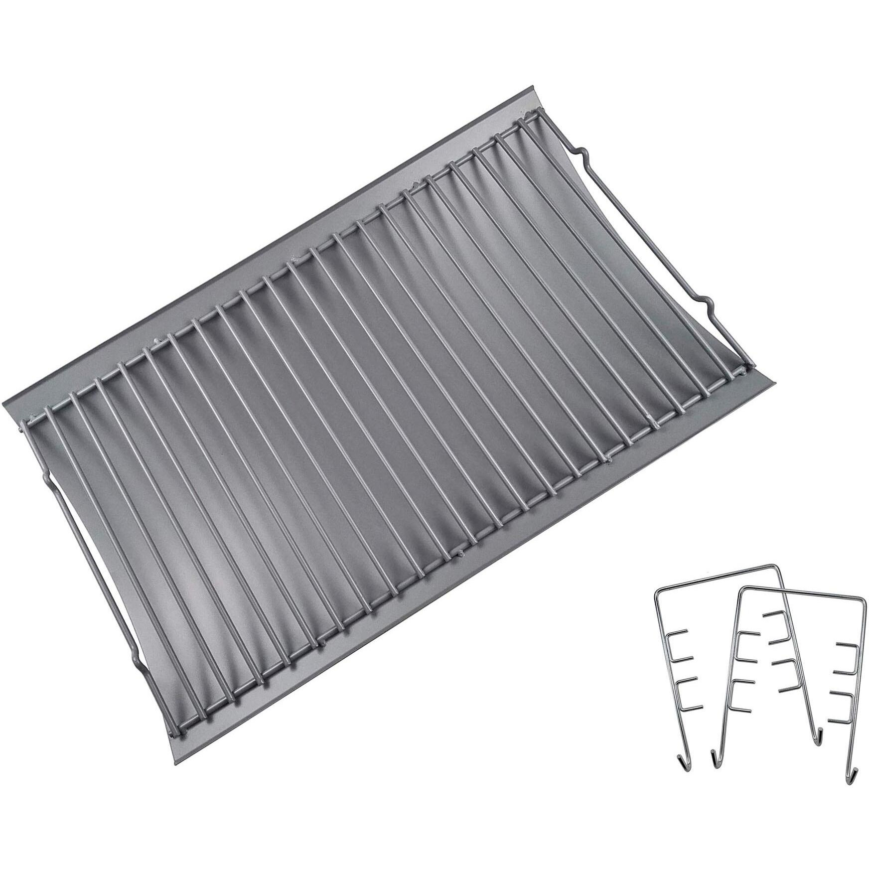 Ls'Babq Replace Parts Aluminized Steel 20"" Ash Pan With 2 Pc Fire Grate Hanger  Replacement For Chargriller 5050  5072  5650 Charcoal Grills(20.4"" X 12.8"")