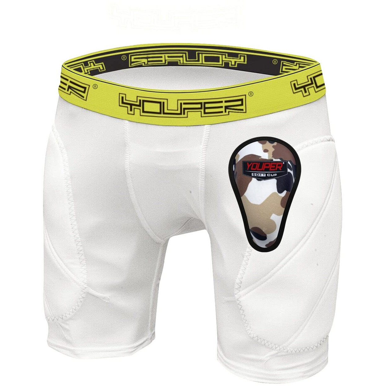 Youper Boys Youth Padded Sliding Shorts With Soft Protective Athletic Cup For Baseball  Football  Lacrosse (White  X-Small)