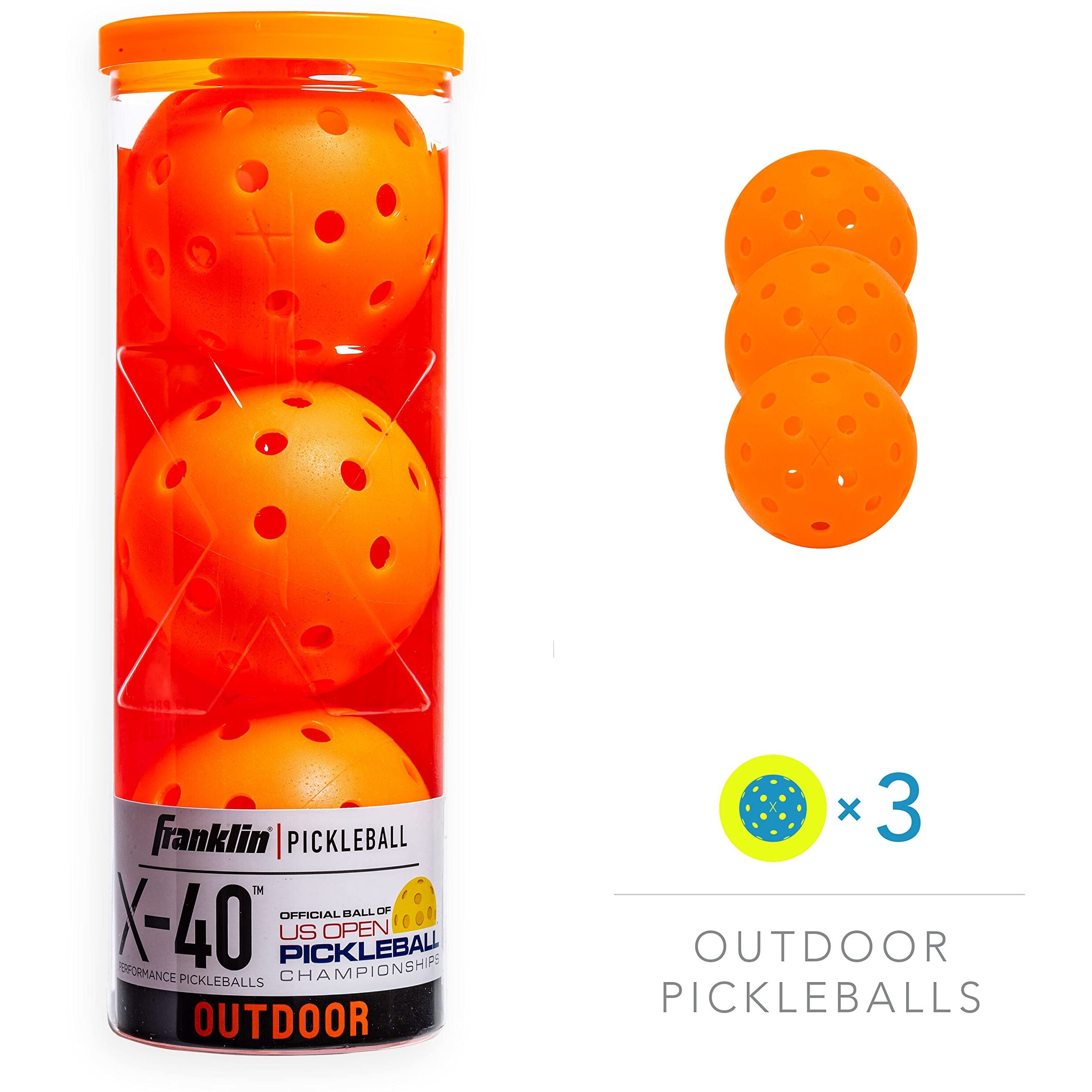 Franklin Sports Outdoor Pickleballs - X-40 Pickleball Balls - Usa Pickleball (Usapa) Approved - 3 Pack Outside Pickleballs - Lava - Us Open Ball