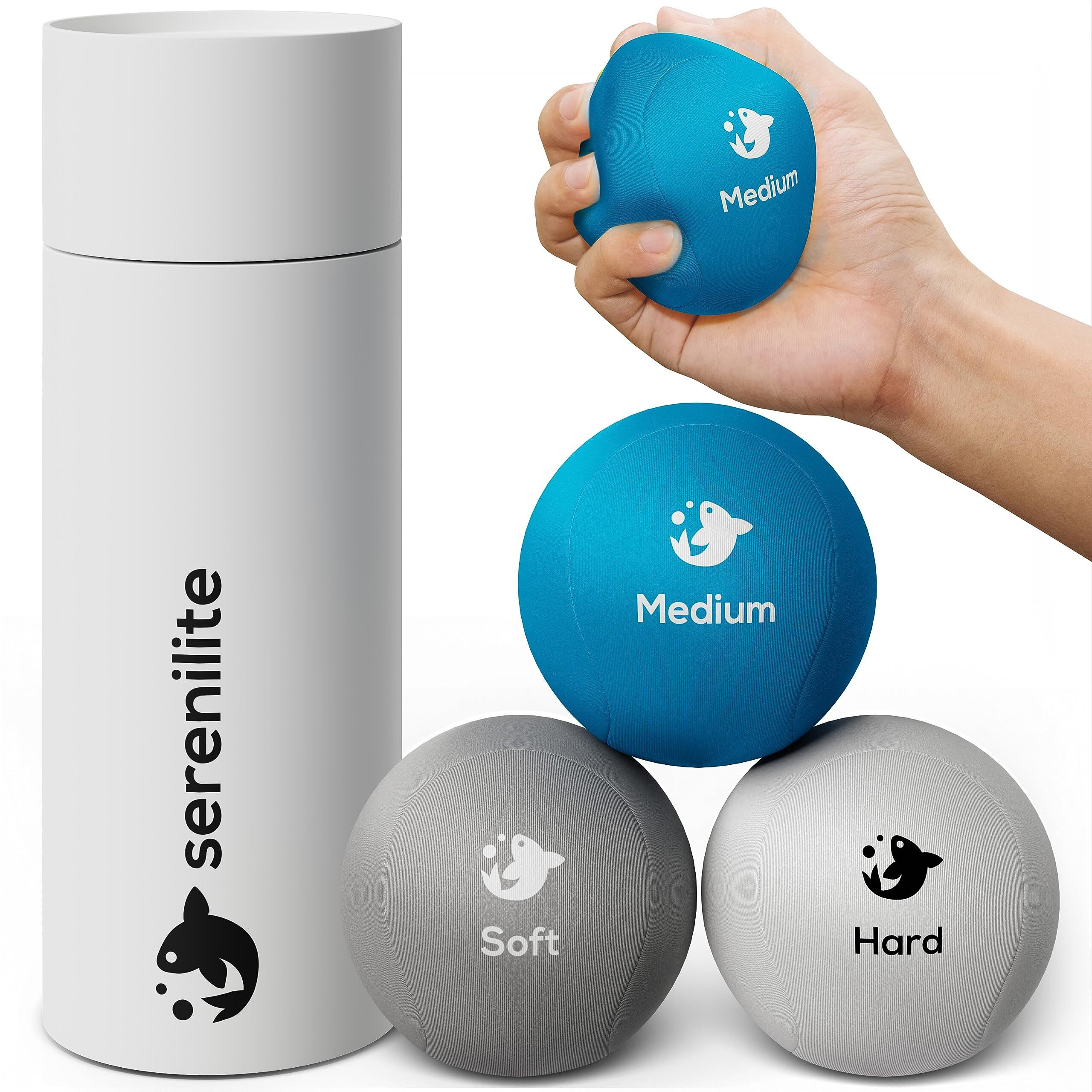 Serenilite 3X Hand Therapy Exercise Stress Ball Bundle For Adults  Grip Strengthening  Tri-Density Squeeze Balls  Hand Grip Strengthener  Soft  Medium & Hard