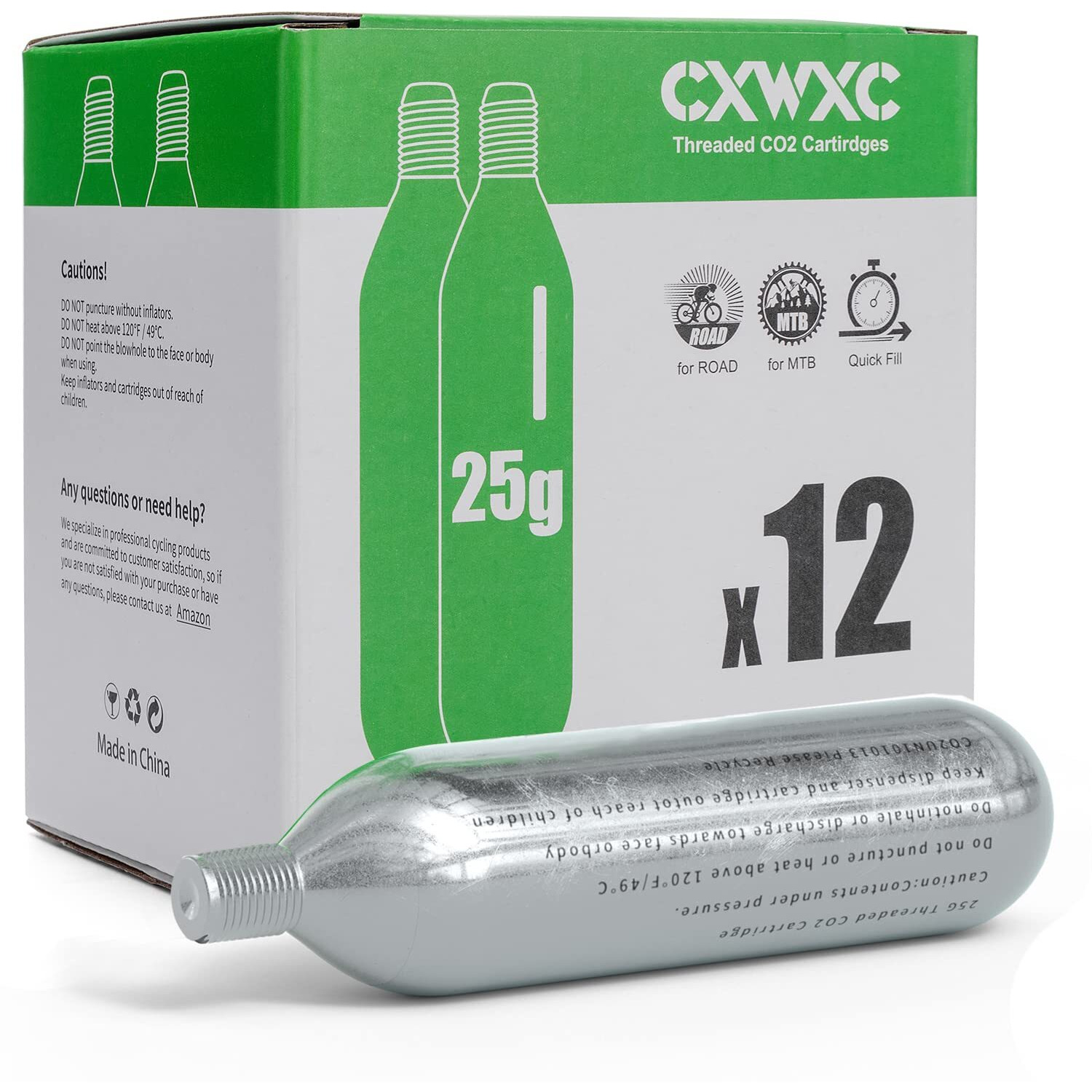 Threaded Co2 Cartridges For Bike Tires - 16G/25G Co2 Cartridges For Co2 Inflator With Threaded Connection  Co2 Pump For Road And Mountain Bikes