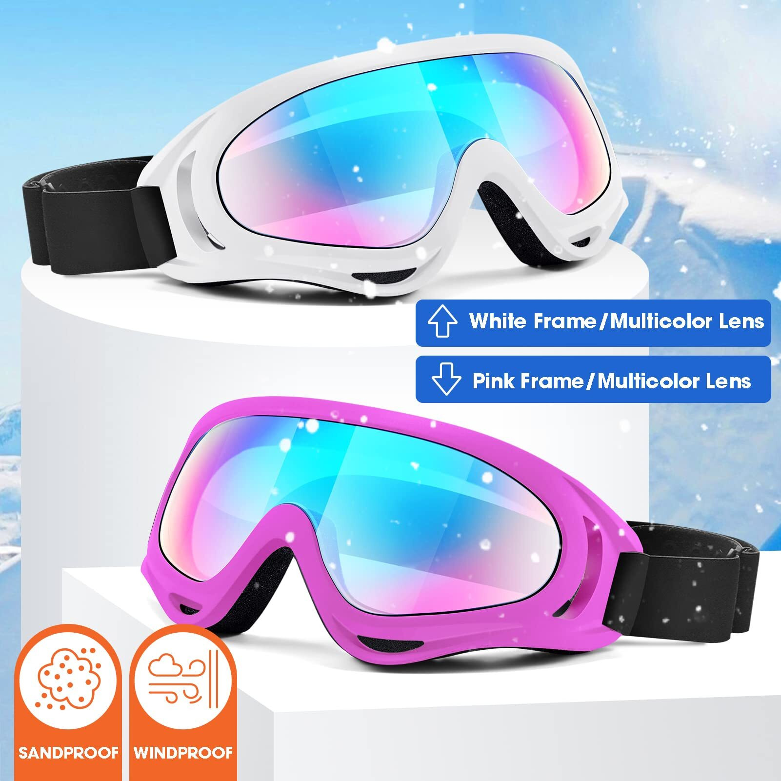 Mambaout 2-Pack Snow Ski Goggles  Snowboard Goggles For Men  Women  Youth  Kids  Boys Or Girls