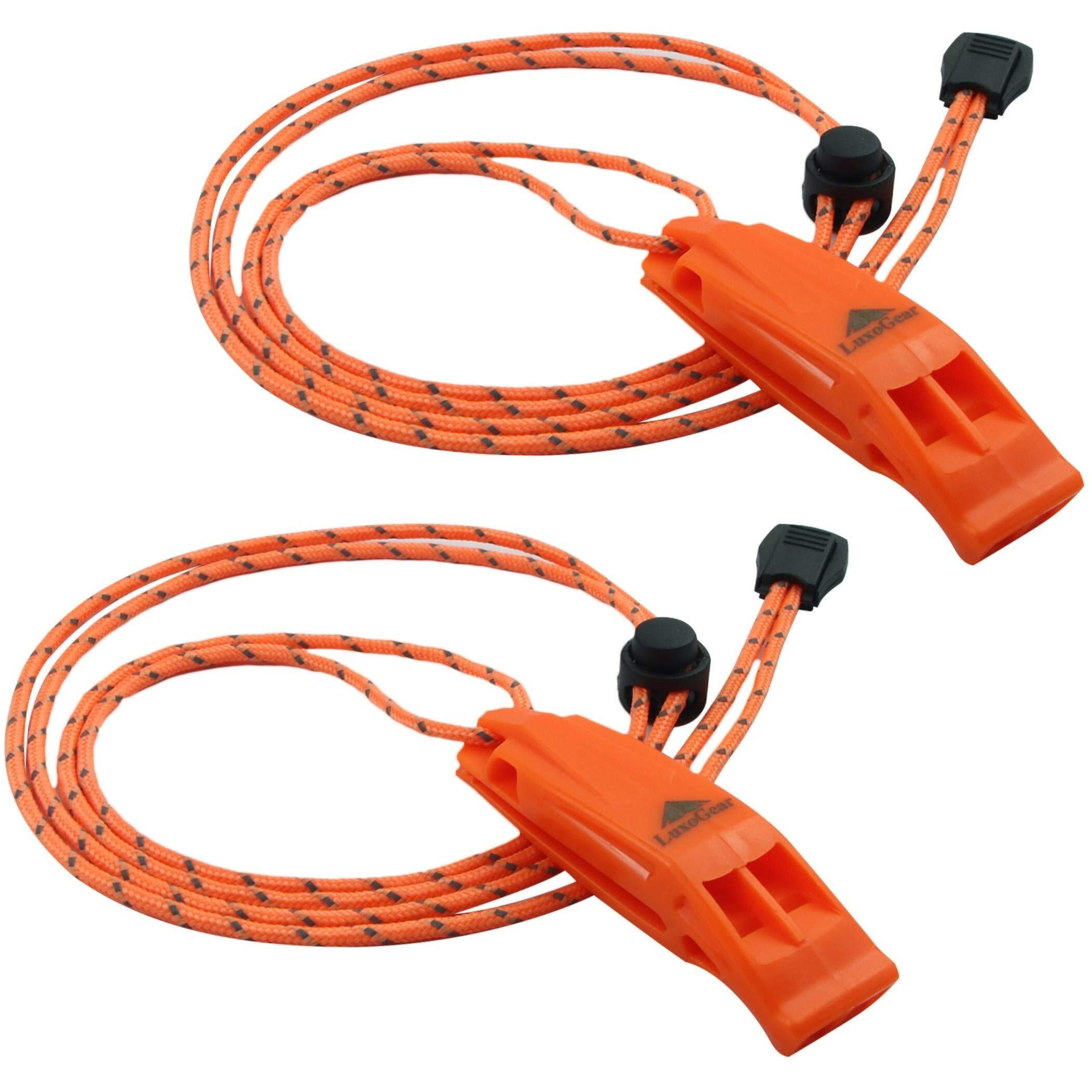 Luxogear Emergency Whistles With Lanyard Safety Whistle Survival Shrill Loud Blast For Kayak Life Vest Jacket Boating Fishing Boat Camping Hiking Hunting Rescue Signaling Kids Lifeguard Plastic 2 Pack