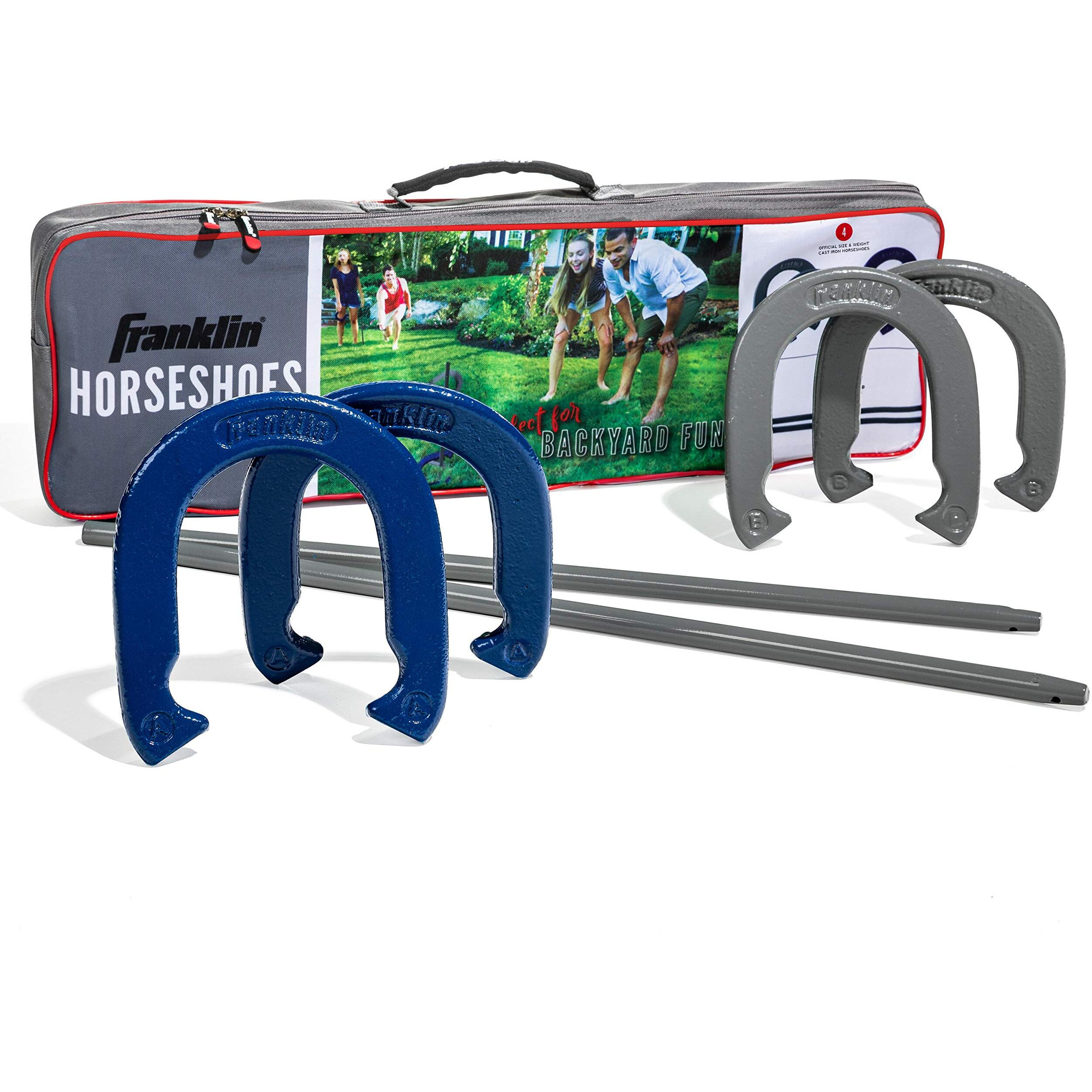 Franklin Sports Horseshoes Set - Metal Horseshoe Game Set For Adults + Kids - Official Weight Steel Horseshoes - Beach + Lawn Horseshoes - Family Set