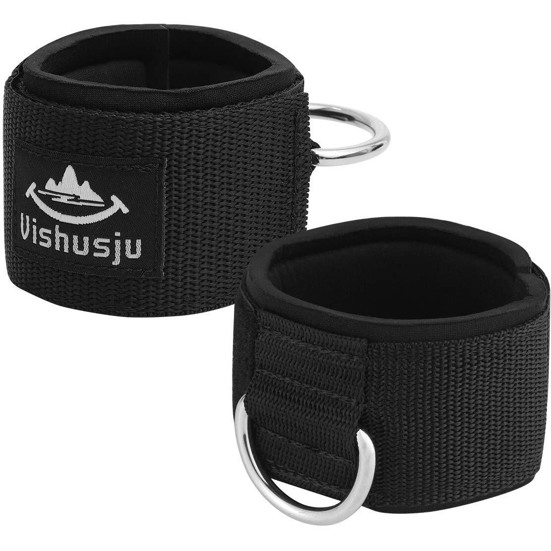 Vishusju Ankle Wrist Cuffs Neoprene Padded Straps D-Ring Glute Kickback For Cable Machines Legs Exercise Adjustable Fitness (D Ring Silver)