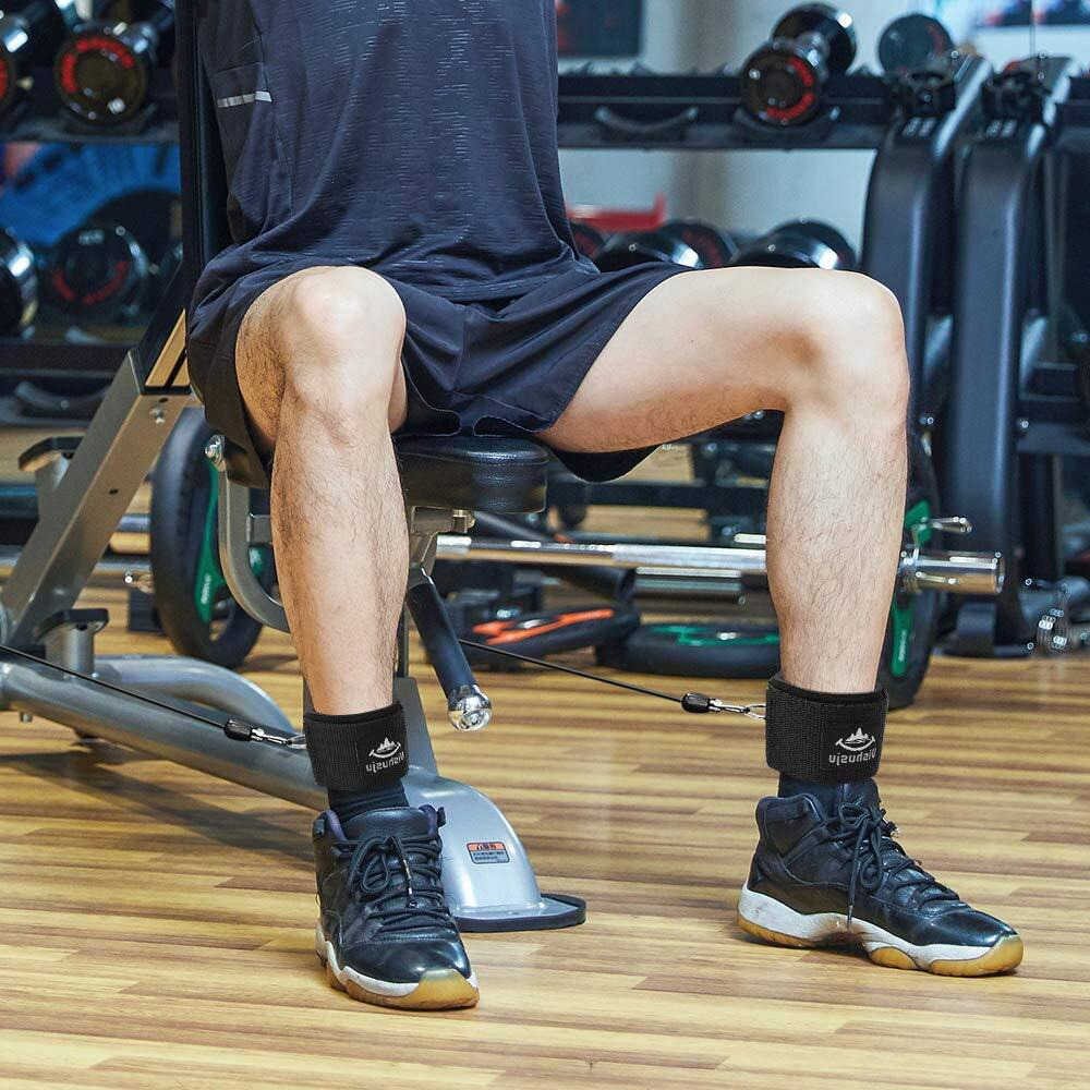 Vishusju Ankle Wrist Cuffs Neoprene Padded Straps D-Ring Glute Kickback For Cable Machines Legs Exercise Adjustable Fitness (D Ring Silver)