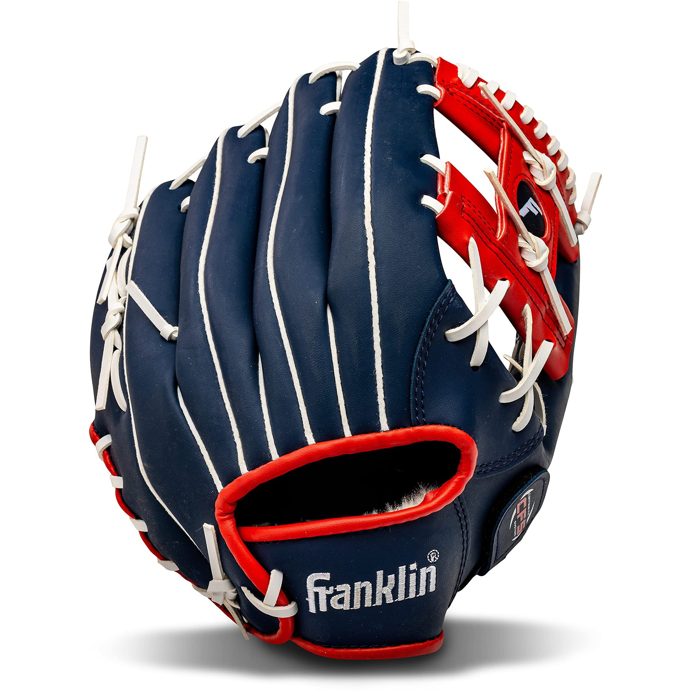 Franklin Sports Baseball And Softball Glove - Field Master - Baseball And Softball Mitt  Red  White  Blue  11.0""