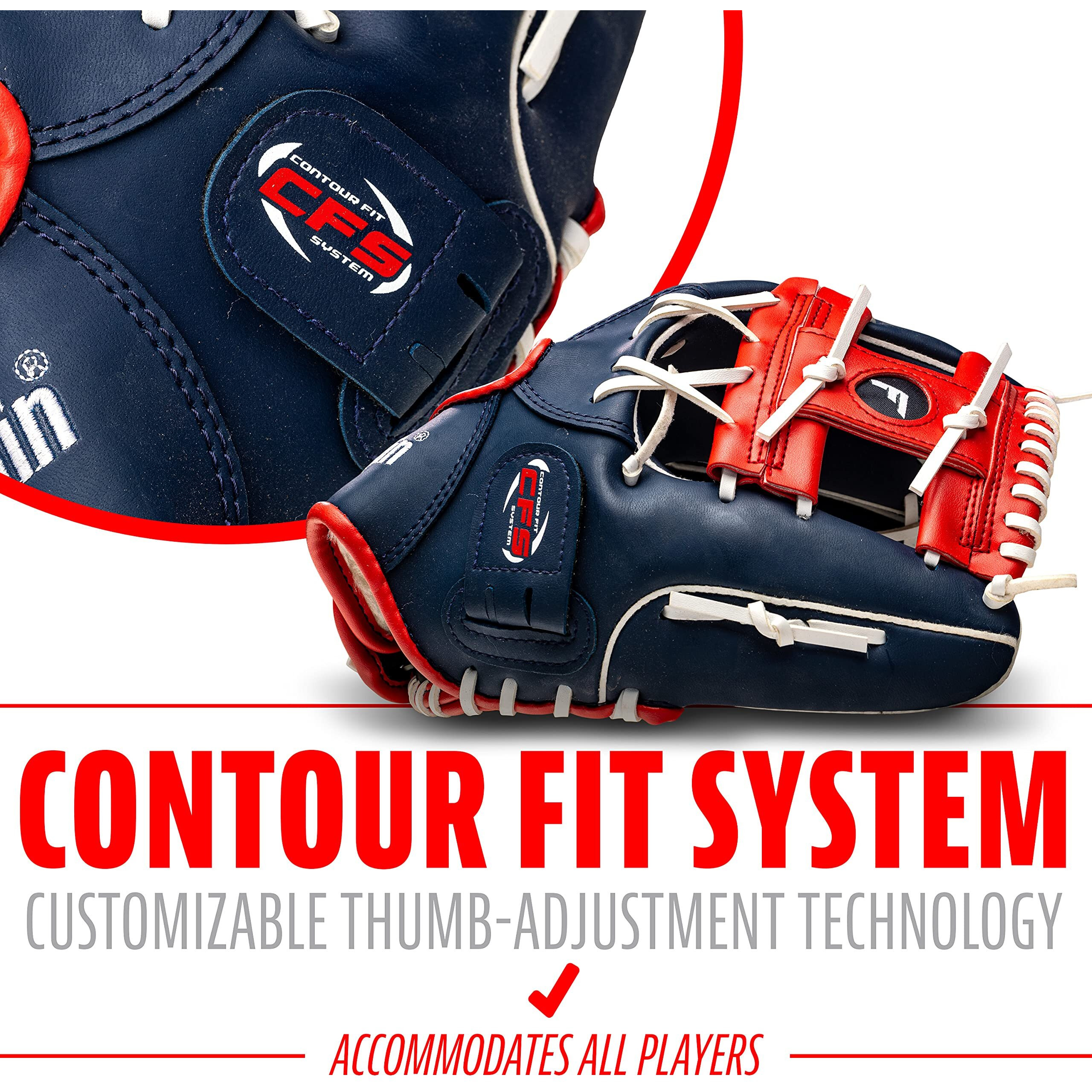 Franklin Sports Baseball And Softball Glove - Field Master - Baseball And Softball Mitt  Red  White  Blue  11.0""