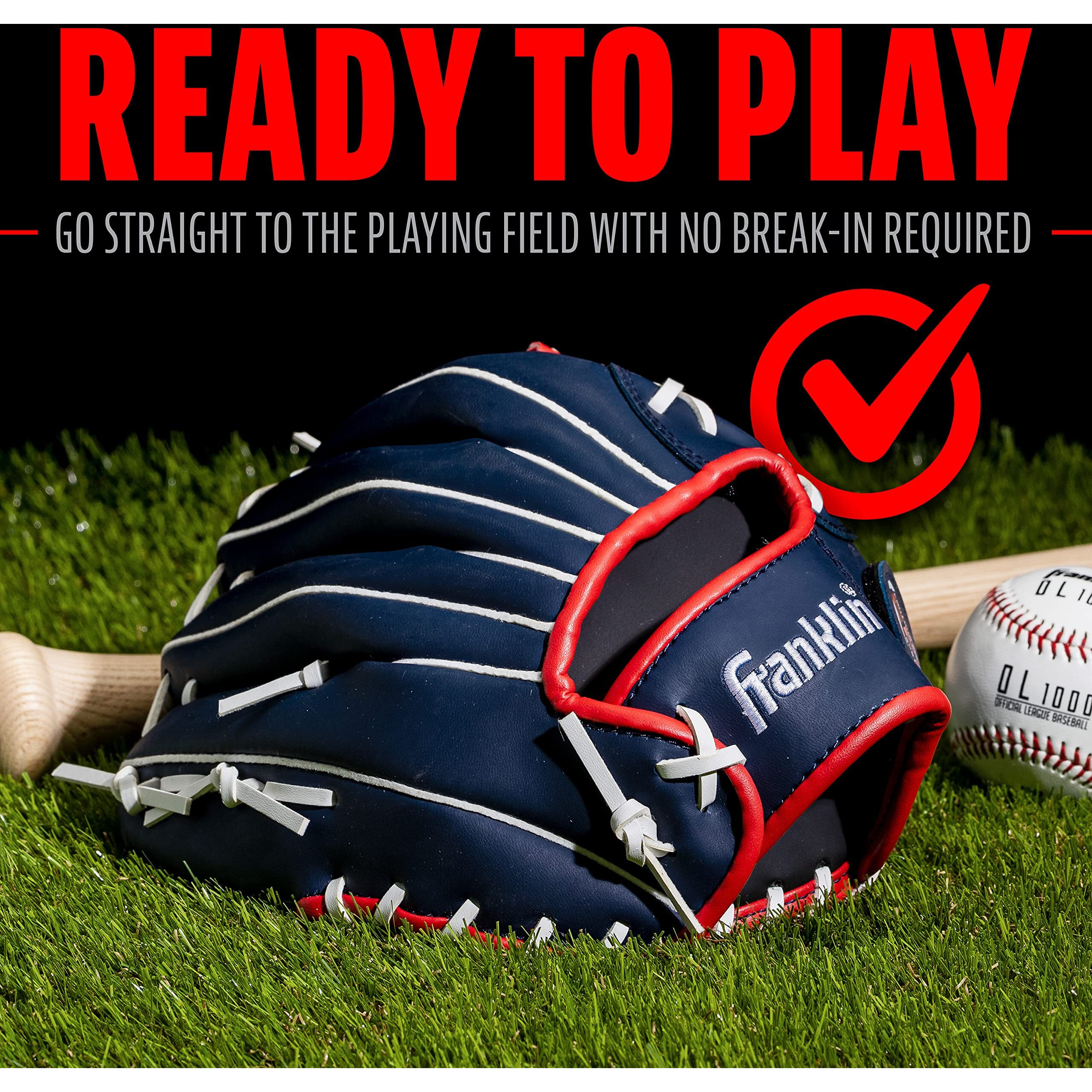 Franklin Sports Baseball And Softball Glove - Field Master - Baseball And Softball Mitt  Red  White  Blue  11.0""