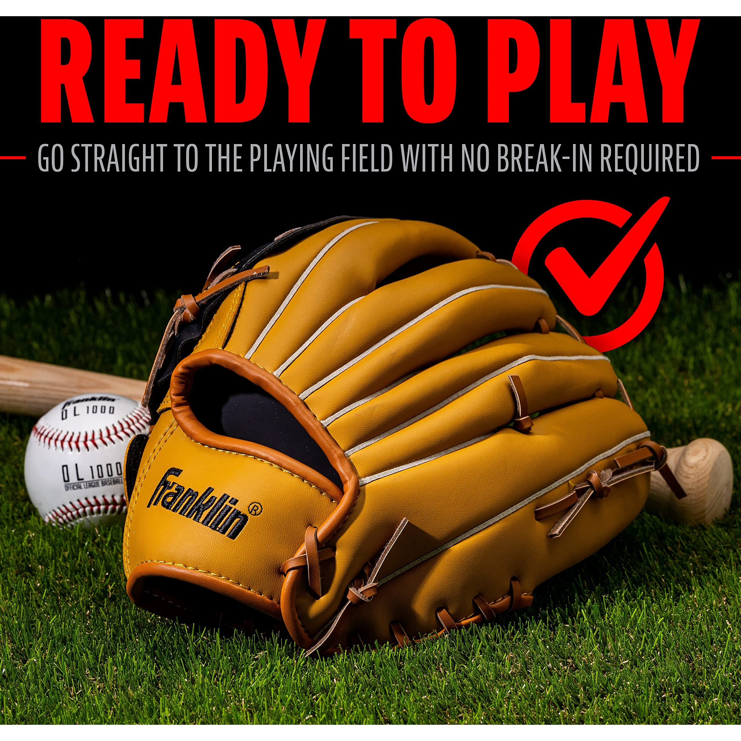 Franklin Sports Baseball And Softball Glove - Field Master - Baseball And Softball Mitt   13"" - Modified Trapeze Web   Tan