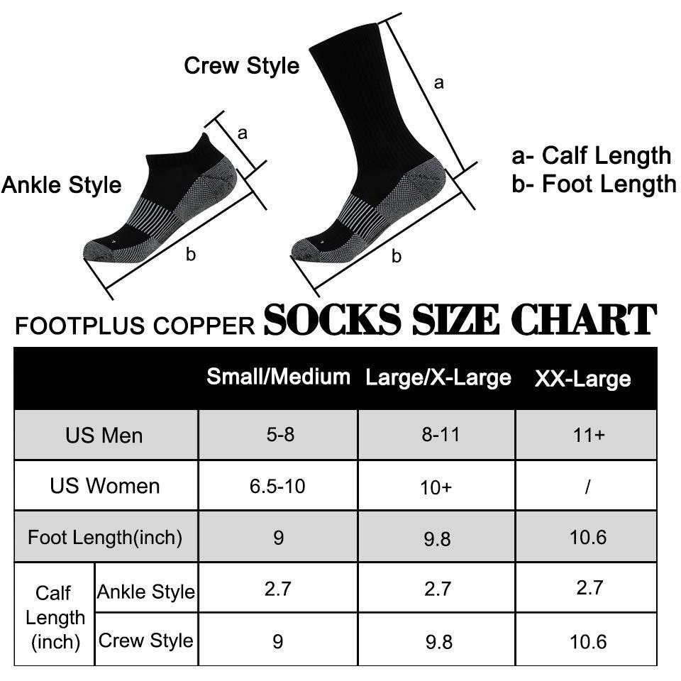 Copper Socks For Men  Women Footplus Mid Calf Arch Support Moisture Wicking Running Cross Cushioned Sole Anti Odor Hiking Camping Trekking Mountain Climbing Socks  6 Pairs All Black Fit  Large