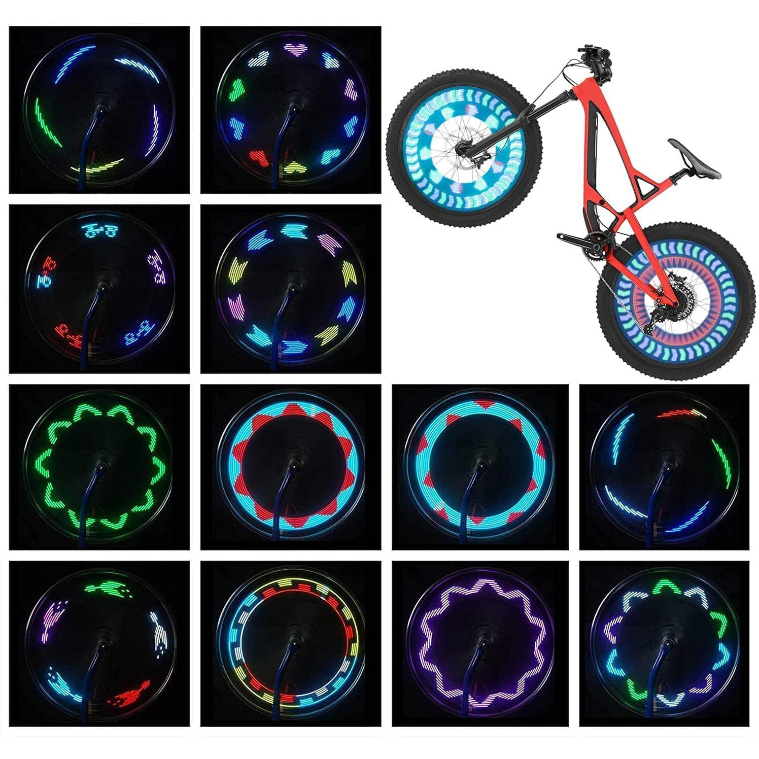 Bike Wheel Lights (2 Tire Pack) - Waterproof Led Bicycle Spoke Lights Safety Tire Lights - Great Gift For Kids Adults - 30 Different Patterns Change - Bike Accessories - Black