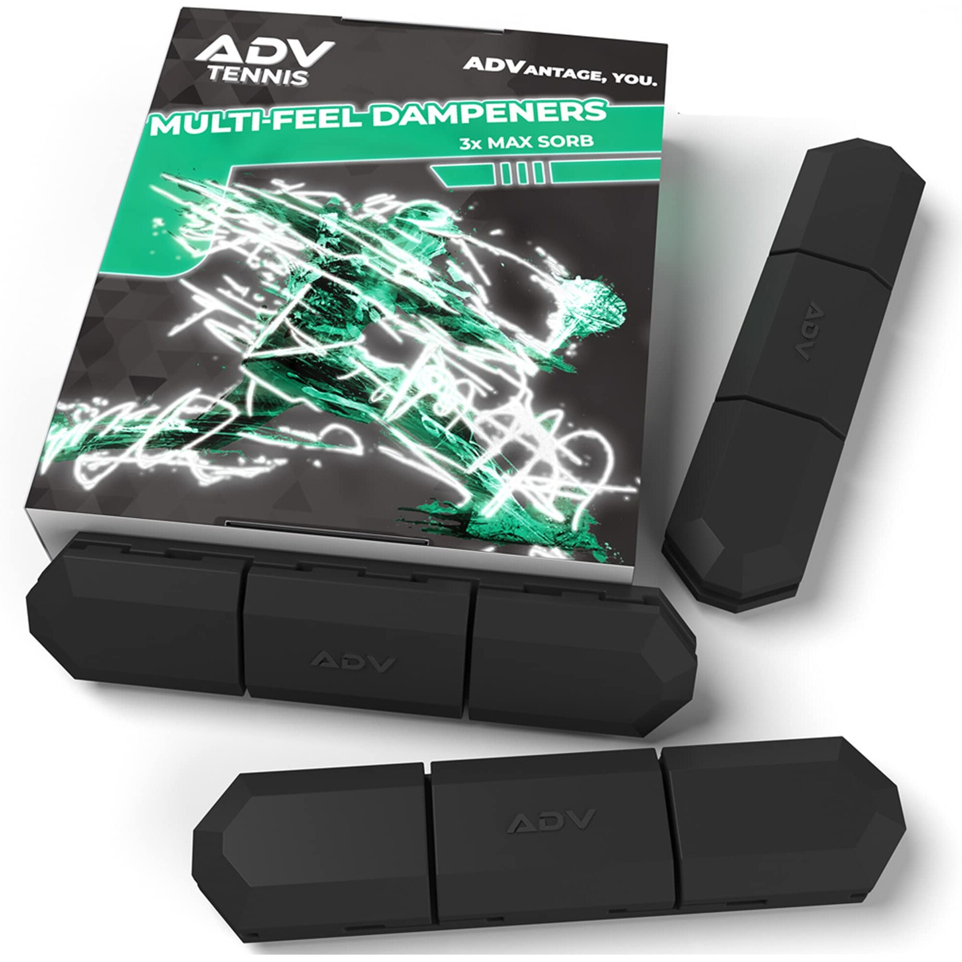 Adv Tennis Dampener With Custom Feel  Racket Shock Absorber To Reduce Vibration And Stay On The Racket  Engineered Poly-Silicone Tennis Racket Dampener  Black  Max Sorb 3-Pack