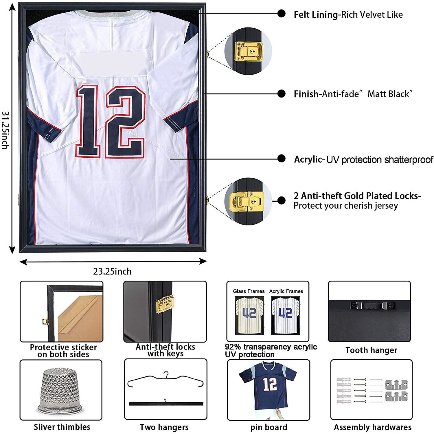 Temgee 2Xl Jersey Display Frame - Jersey Frame Display Case - Jersey Shadow Box For Baseball Basketball Football Soccer Hockey Sports Shirts  Uniform  98%Uv Protection Acrylic Glass  2 Hanger(Black)