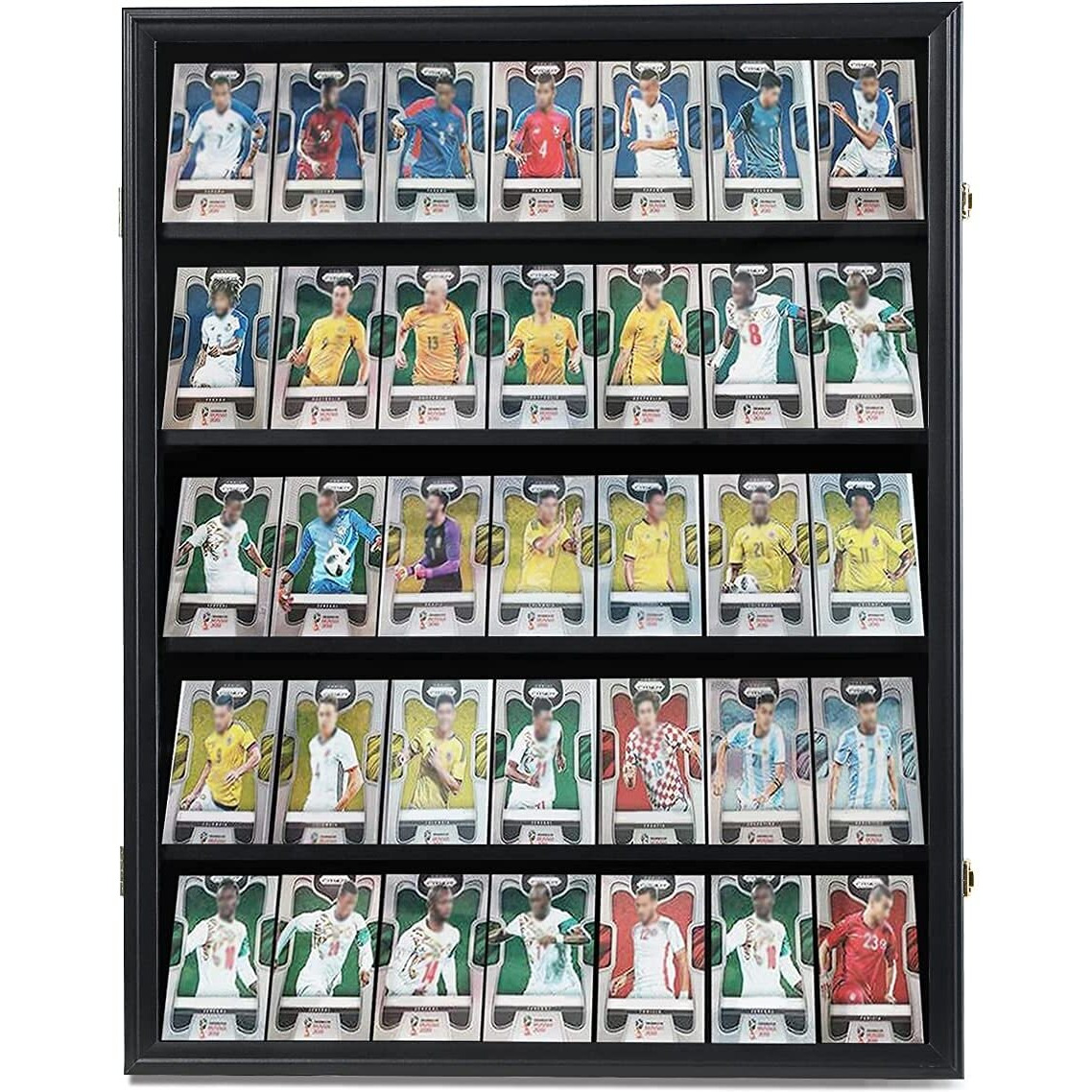 35 Graded Sports Card Display Case - Baseball Card Display Frame With Uv Protection Clear View Lockable Wall Cabinet For Basketball Collectible Trading Card Black Finish