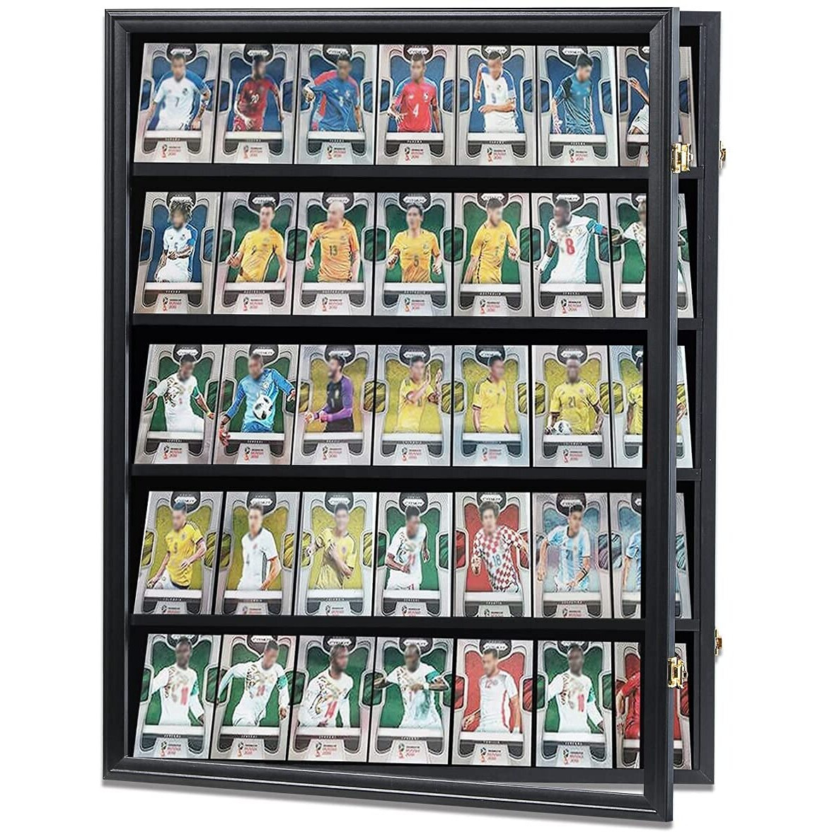 35 Graded Sports Card Display Case - Baseball Card Display Frame With Uv Protection Clear View Lockable Wall Cabinet For Basketball Collectible Trading Card Black Finish