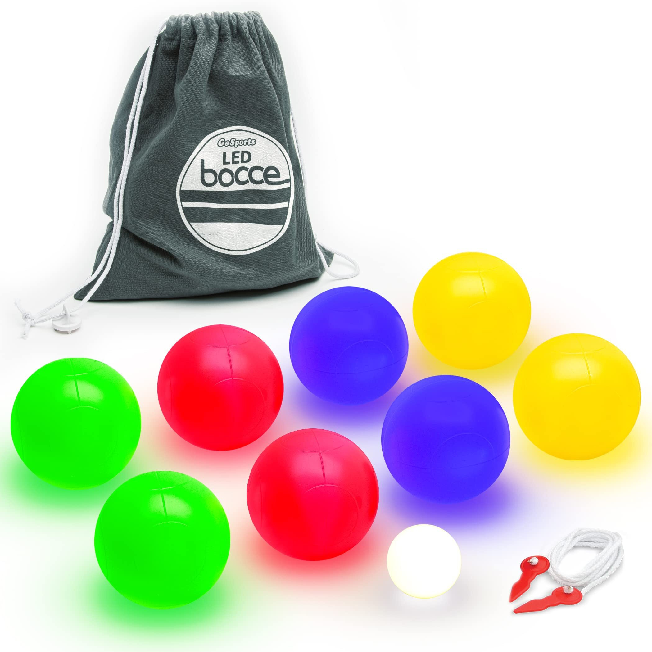 Gosports Led Bocce Ball Game Set - Includes 8 Light Up Bocce Balls  Pallino  Case And Measuring Rope - Choose 85 Mm Or 100 Mm