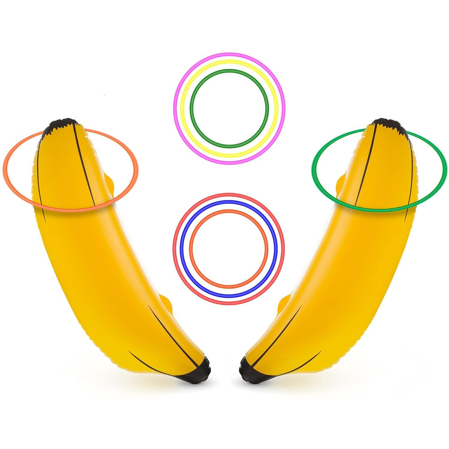 June Fox Inflatable Banana Ring Toss Game For Bachelorette Party  Bridal Shower Decorations For Engagement Party  Lingerie Party (2 Pieces 26"" Bananas & 6 Pcs Toss Rings)