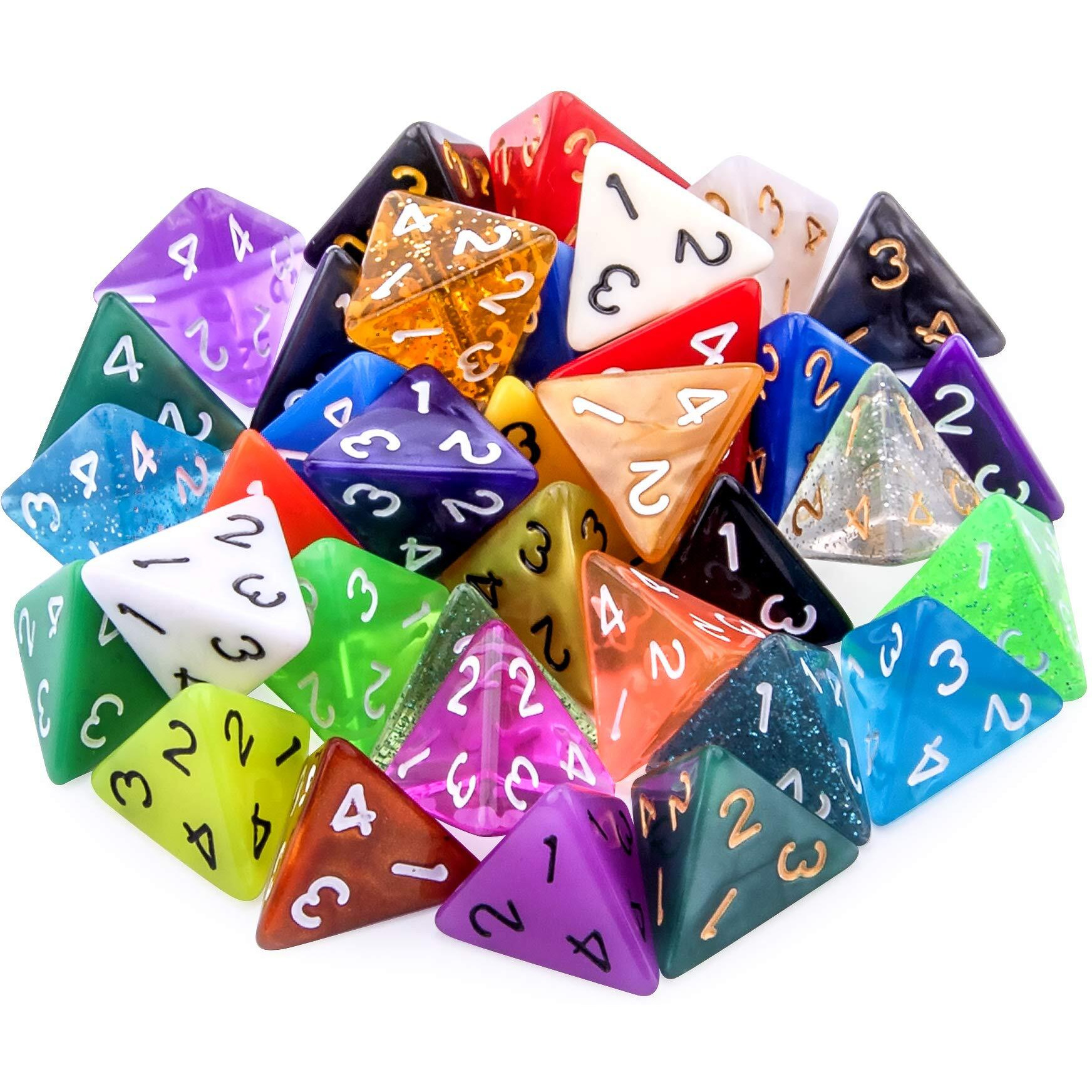 Austor 35 Pieces 4 Sided Dice Polyhedral Dice Set Mixed Color Game Dice Assortment With A Black Velvet Storage Bag For Dnd Rpg Mtg Table Games