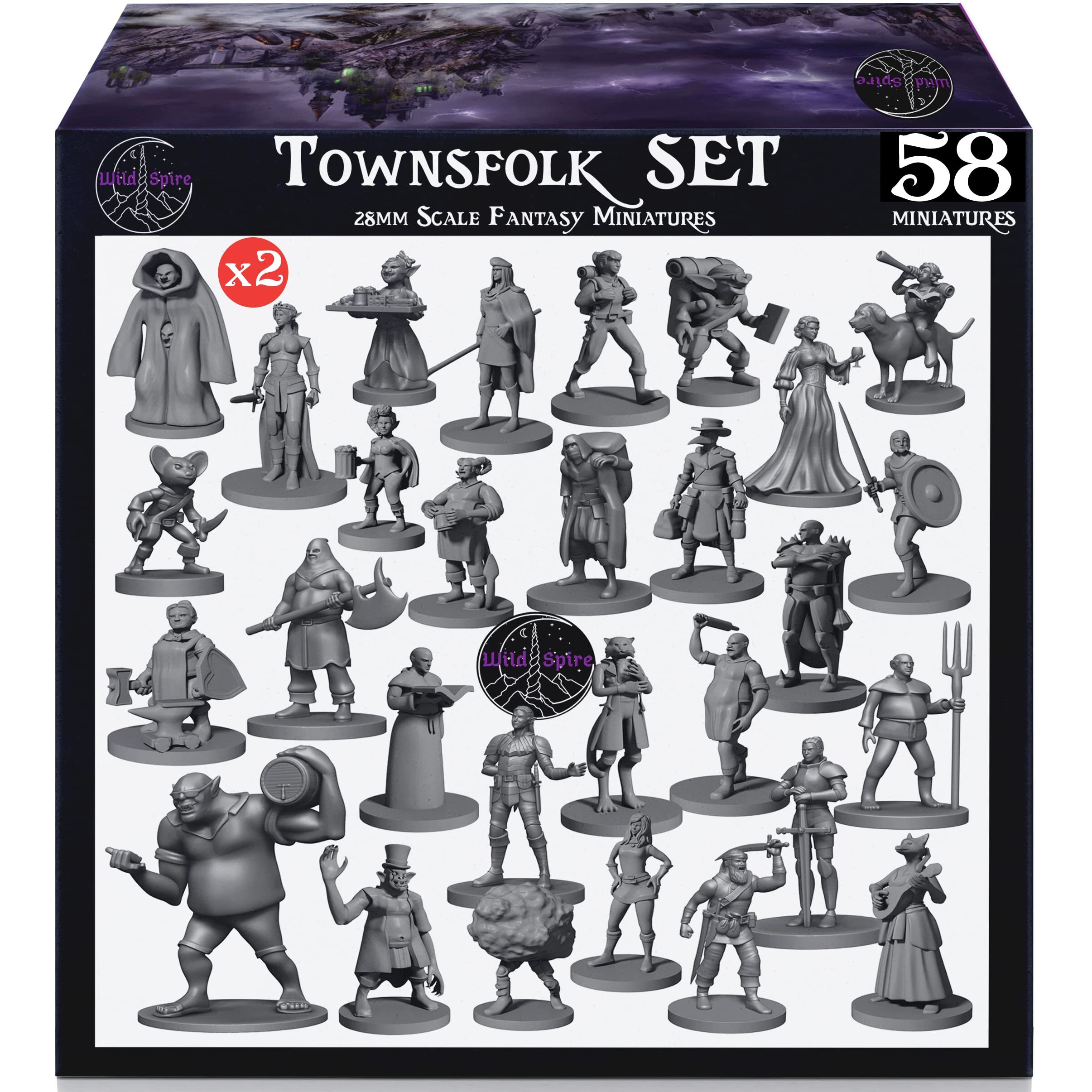 Newcombie Wildspire 58 Fantasy Miniatures Set Townsfolk Characters For Dnd Miniatures Bulk 28Mm Dungeons And Dragons Miniatures | For Dnd Minis And D&D Miniatures I Character Sheets & Quests