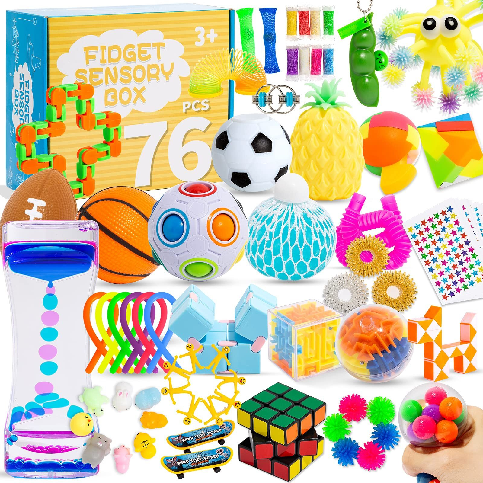 76 Pack Sensory Fidget Toys Set  Stress Relief And Anti-Anxiety Bundle Sensory Toys For Kids Adults  Cool Fidget Packs With Mochi Squishy  Magic Rainbow Ball  Motion Timer  Flippy Chain Stress Ball...