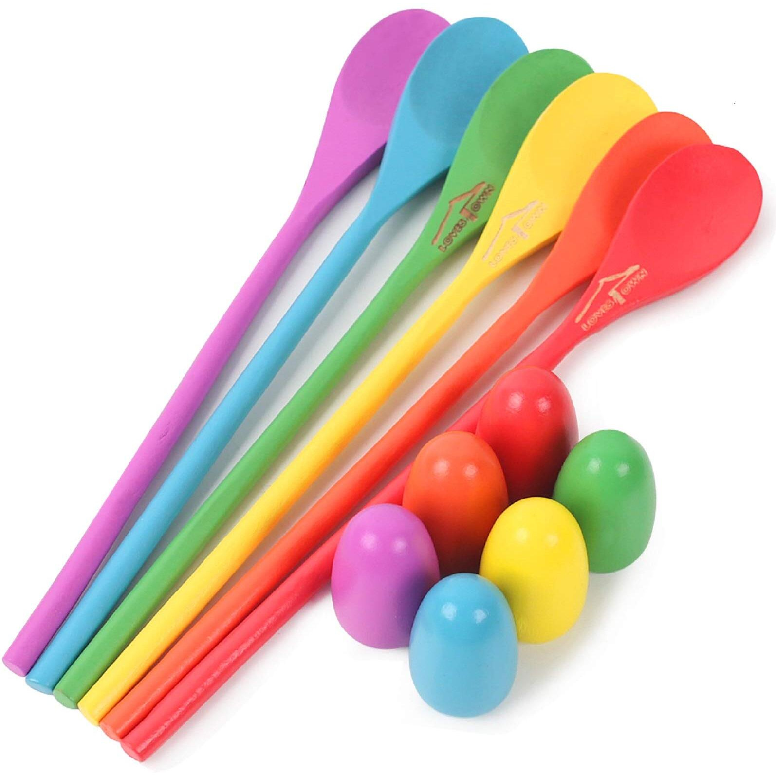 Lovestown 12 Pcs Egg Spoon Race Game Sets  Wooden Egg Balance Game Relay Race Games For Kids Easter Eggs Hunt Game Outdoor Lawn Games
