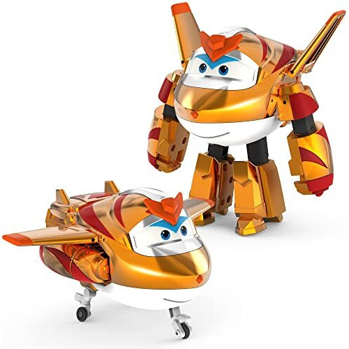 Super Wings 5"" Transforming Golden Boy Airplane Toys  Vehicle Action Figure  Superwings Transforming Plane To Robot  Flying Toy Vehicle Playset  Gifts Toys For Kids  Age 3 And Up  Gold