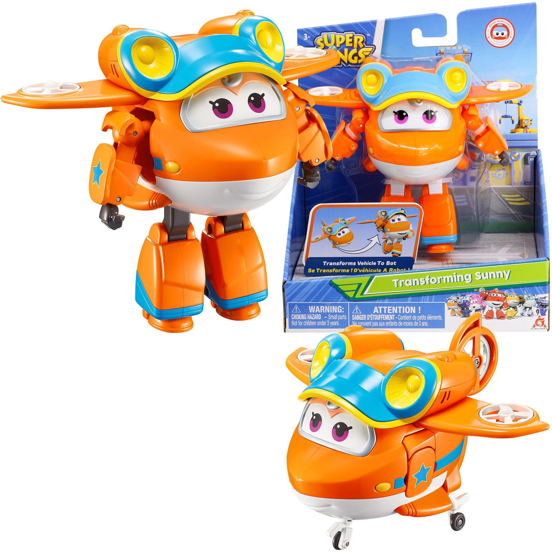 Super Wings - 5"" Transforming Sunny Airplane Toys Vehicle Action Figure  Season 5  Plane To Robot In 10 Steps  Flying Toy Plane Birthday Gifts For 3 4 5 Year Old Boys And Girls Preschool Kids