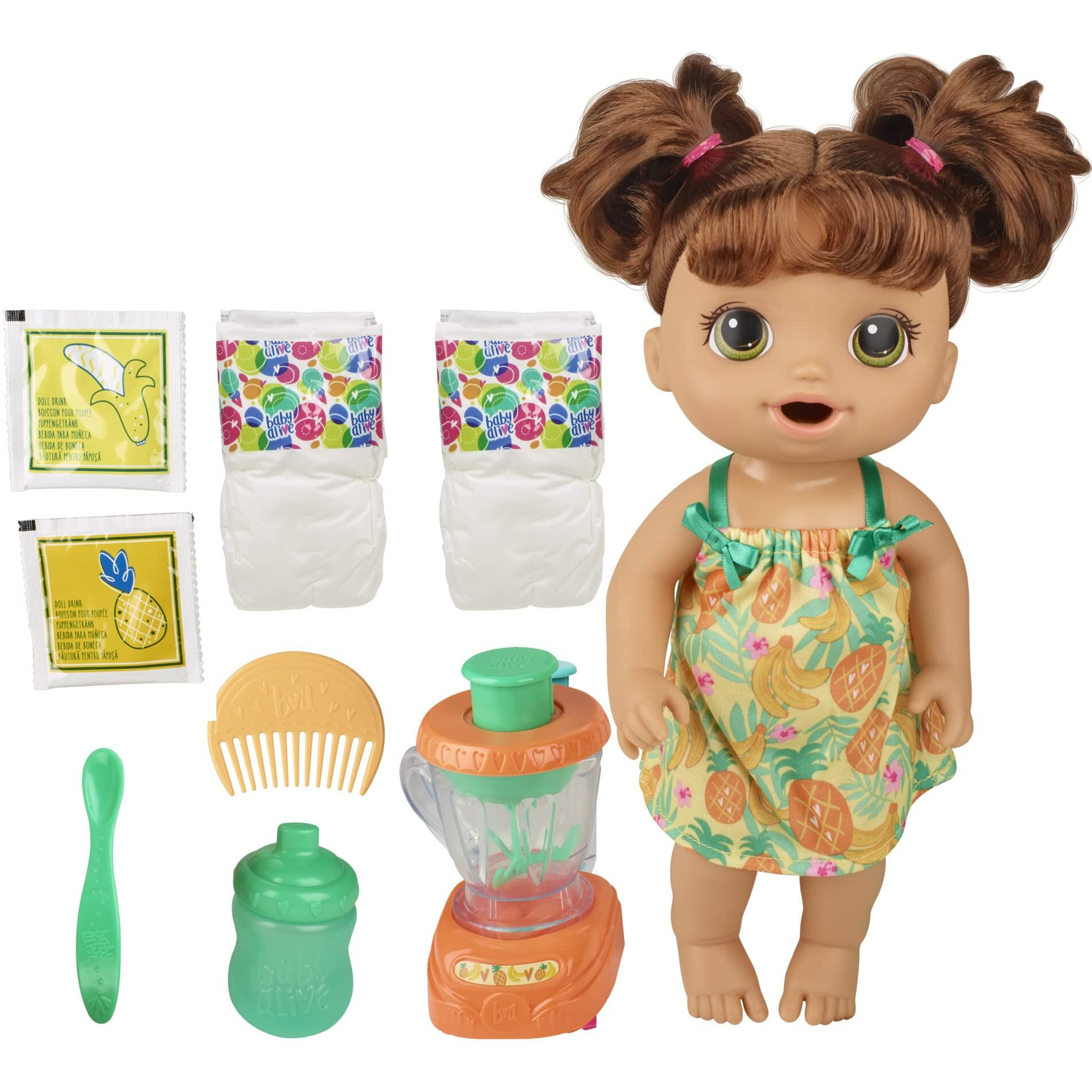 Baby Alive Magical Mixer Baby Doll Tropical Treat With Blender Accessories  Drinks  Wets  Eats  Brown Hair Toy For Kids Ages 3 And Up