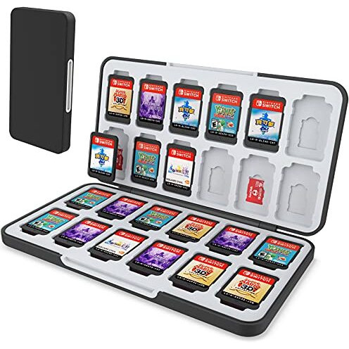 Heiying Game Card Case For Nintendo Switch& Switch Oled Game Card Or Micro Sd Memory Cards Portable Switch Game Memory Card Storage With 24 Game Card Slots And 24 Micro Sd Card Slots. (Black)