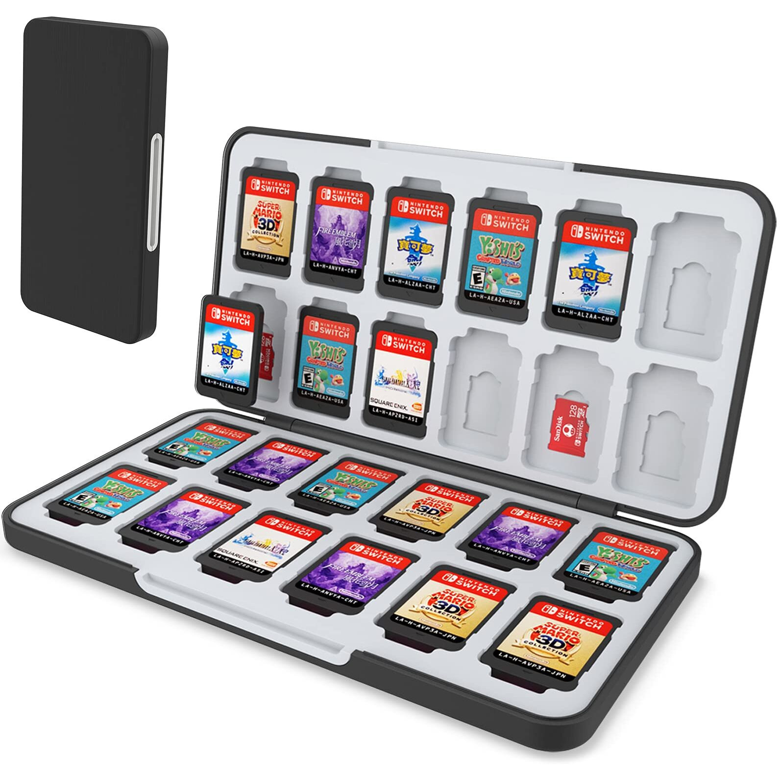 Heiying Game Card Case For Nintendo Switch& Switch Oled Game Card Or Micro Sd Memory Cards Portable Switch Game Memory Card Storage With 24 Game Card Slots And 24 Micro Sd Card Slots. (Black)