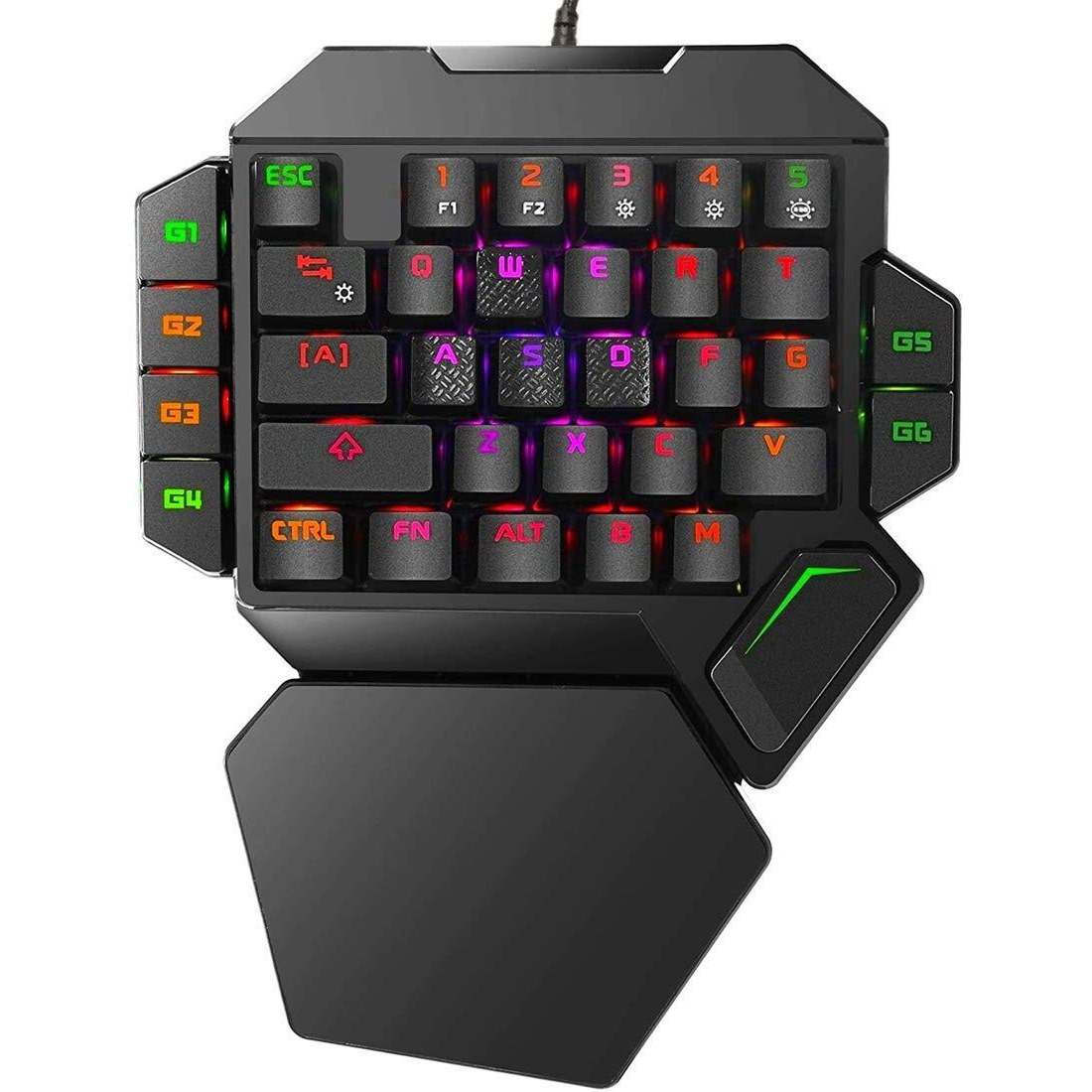 Cakce Rgb One Handed Mechanical Gaming Keyboard Colorful Backlit Professional Gaming Keyboard With Wrist Rest Support Usb Wired Single Hand Mechanical Keyboard For Game