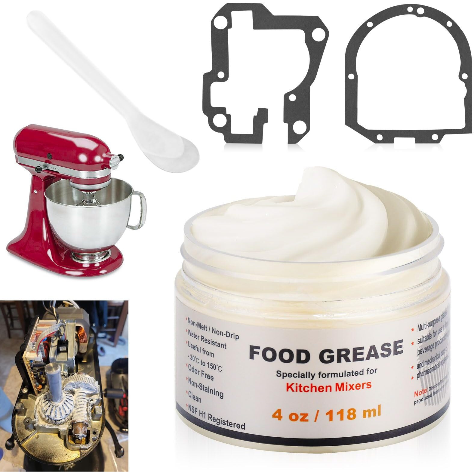 4 Oz Food Grade Grease For Kitchenaid Stand Mixer  Universally - Compatible With Kitchen Stand Mixer - Maintain The Performance Of Your Machine And Extend Service Life  With 9709511 4162324 Gasket