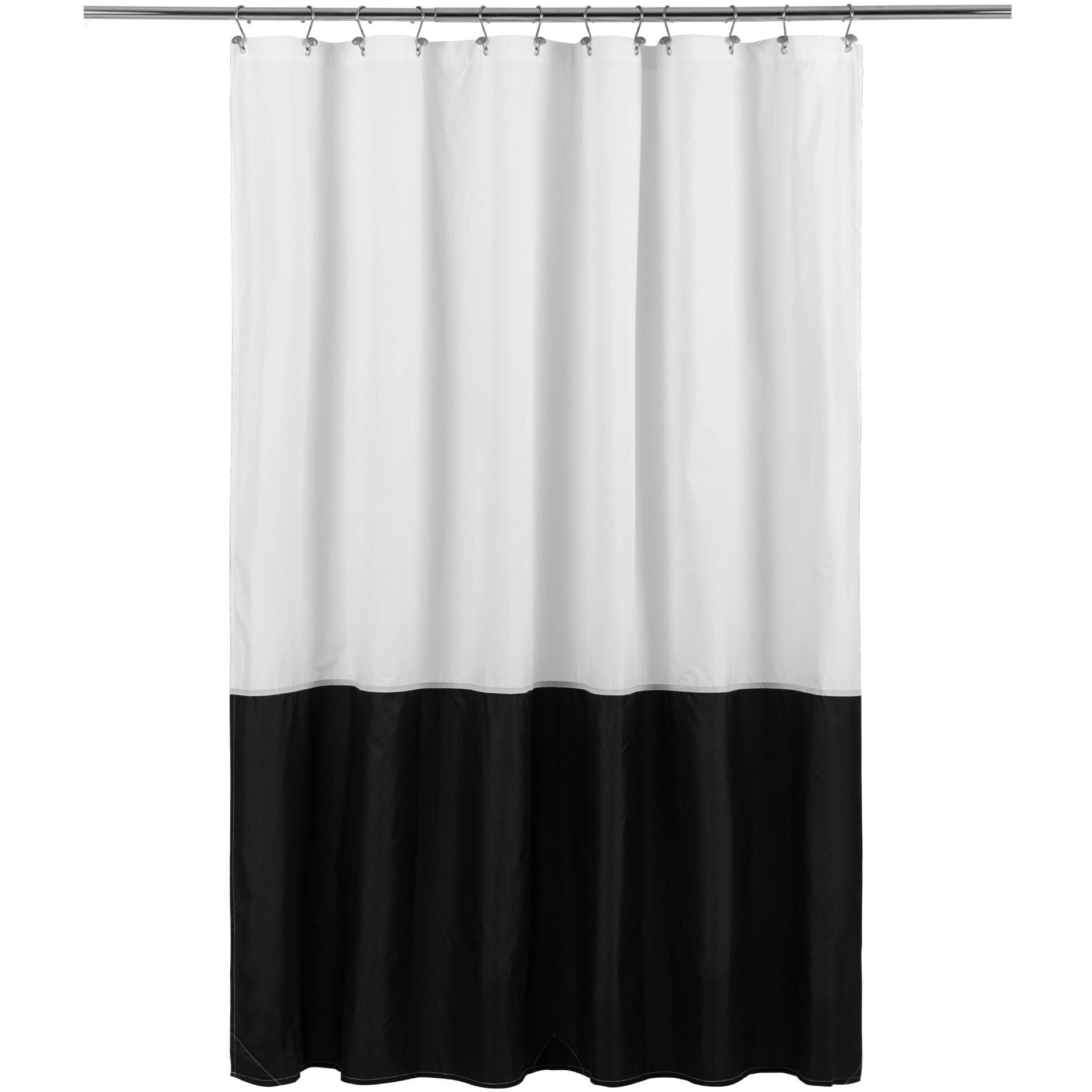 Waterproof Fabric Shower Curtain Liner - Soft & Light-Weight Cloth Shower Curtain With 3 Bottom Magnets  Hotel Quality & Machine Washable - Standard Size 72X72  Color Block Black And White