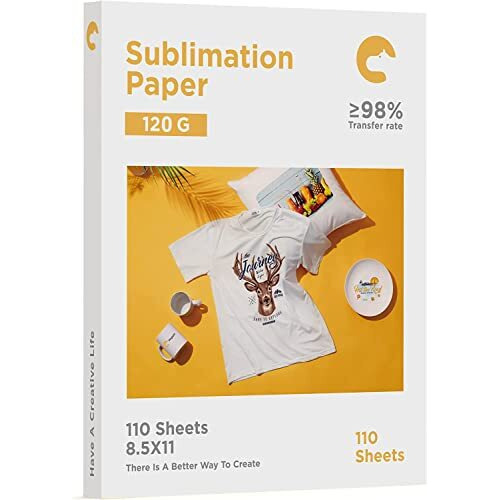 Hiipoo Sublimation Paper 8.5X11 Inch  Work With Sublimation Ink And E Sawgrass Inkjet Printers For Mugs T-Shirts Light Fabric And Other Sublimation Blanks (110 Sheets  120G) (A-8.5X11)