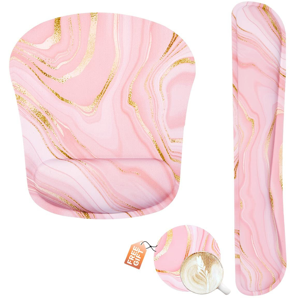 Memory Foam Ergonomic Keyboard Wrist Rest Pad And Mouse Wrist Rest Support Mouse Pad Set For Office Gaming Easy Typing-Pink Fluid