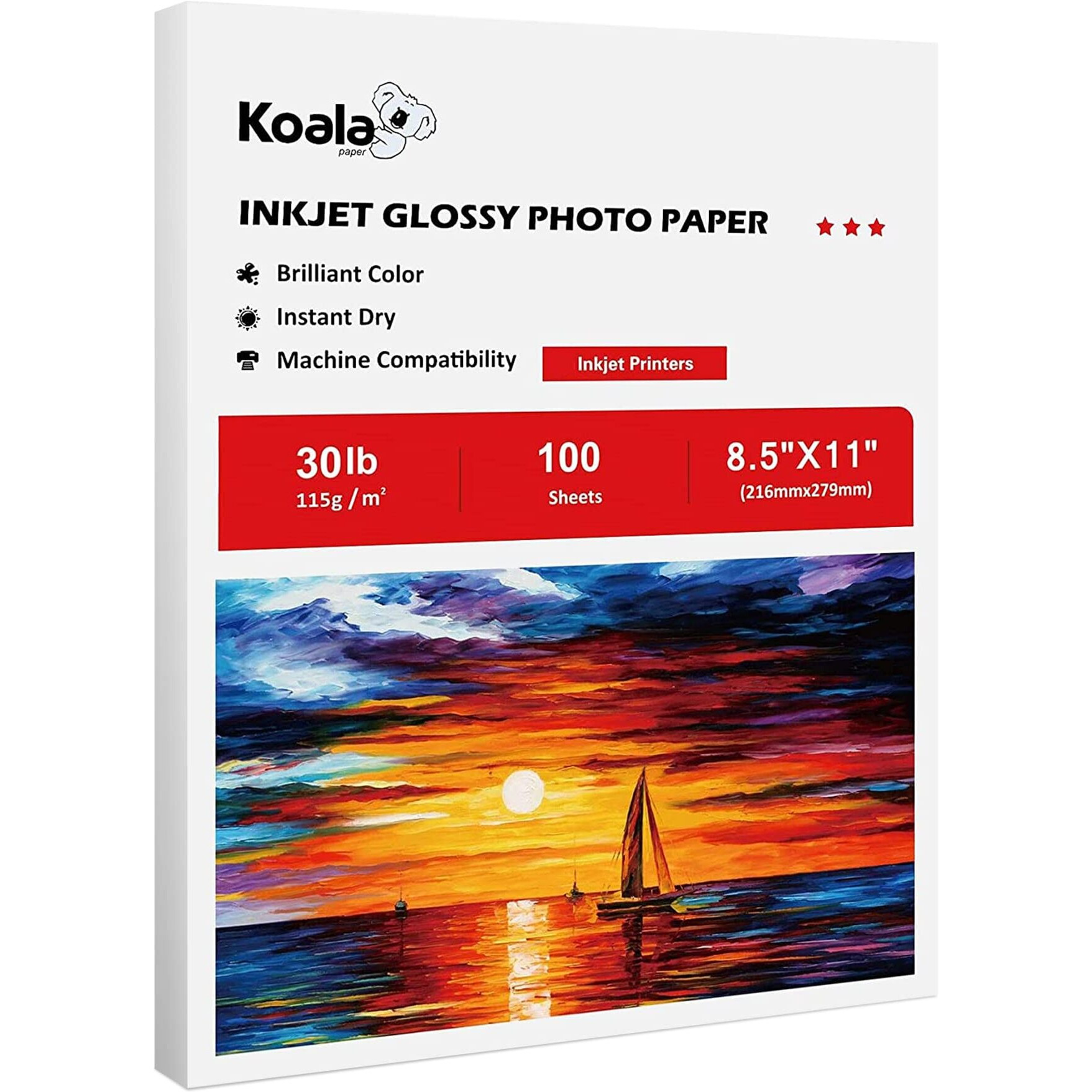 Koala Glossy Thin Inkjet Paper 8.5X11 Inches 100 Sheets Compatible With Inkjet Printer Use Dye Ink 115Gsm