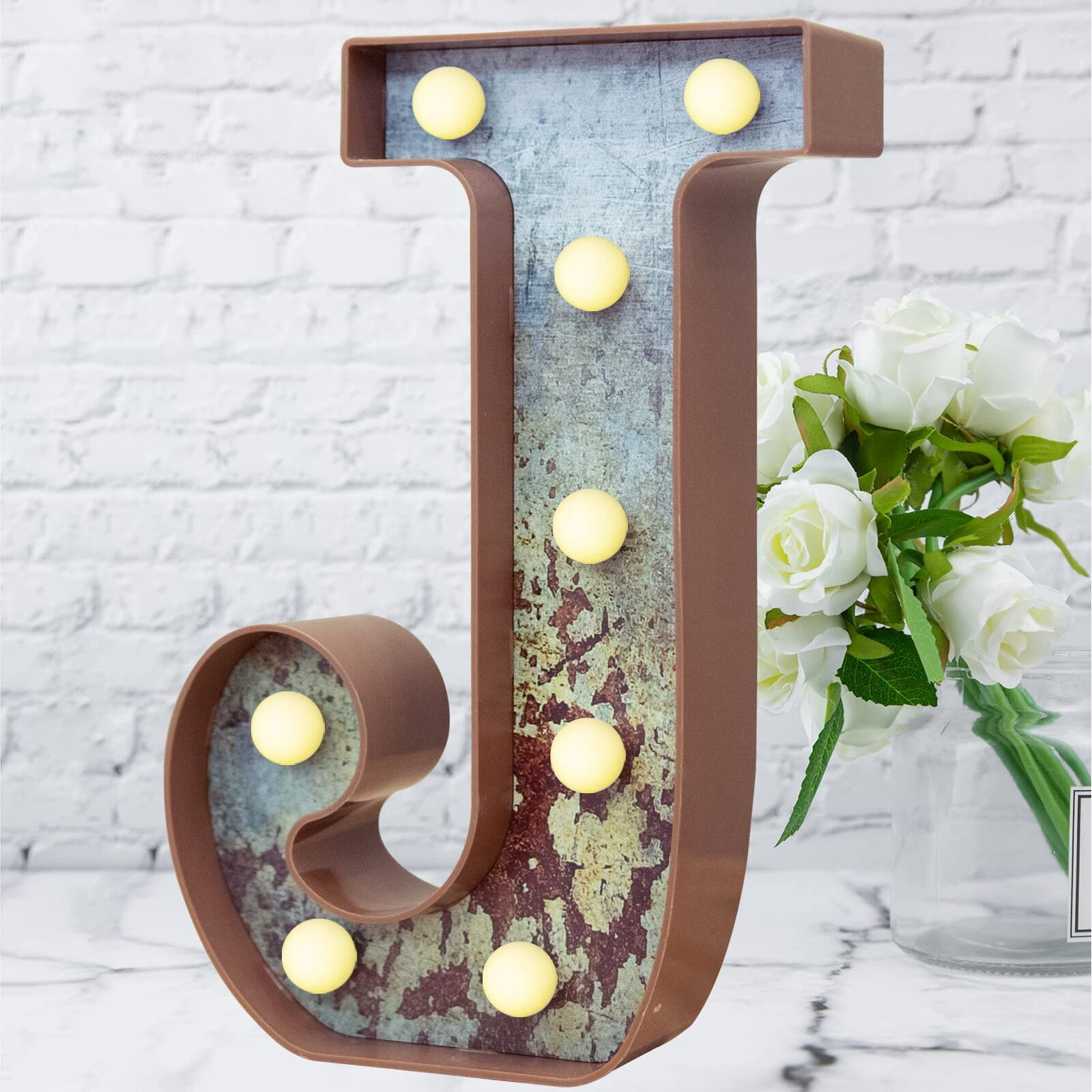 Led Marquee Light Up Letters Industrial Vintage Style Lighted Letters Rust Metal Effect Marquee Letter With Lights Illumination Letter Signs For Christmas Wedding Birthday Party Home Cafe Bar Decor-J