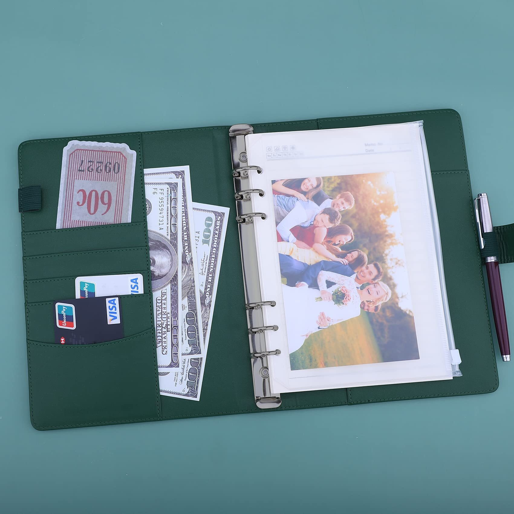 Antner A5 Notebook Binder 6 Ring Planner Binder For A5 Refill Paper  Pu Leather Refillable A5 Budget Binder Loose Leaf Organizer Binder Cover With Magnetic Buckle For Budgeting  Dark Green