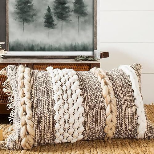 Cozydeko Decorative Boho-Chic Lumbar Pillow Cover 12X20 Premium Handwoven Tufted Cotton &Wool Accent Pillows  Earthy Color Throw Cushion  Farmhouse & Bohemian Home Decor (Limited Edition Cover Only)