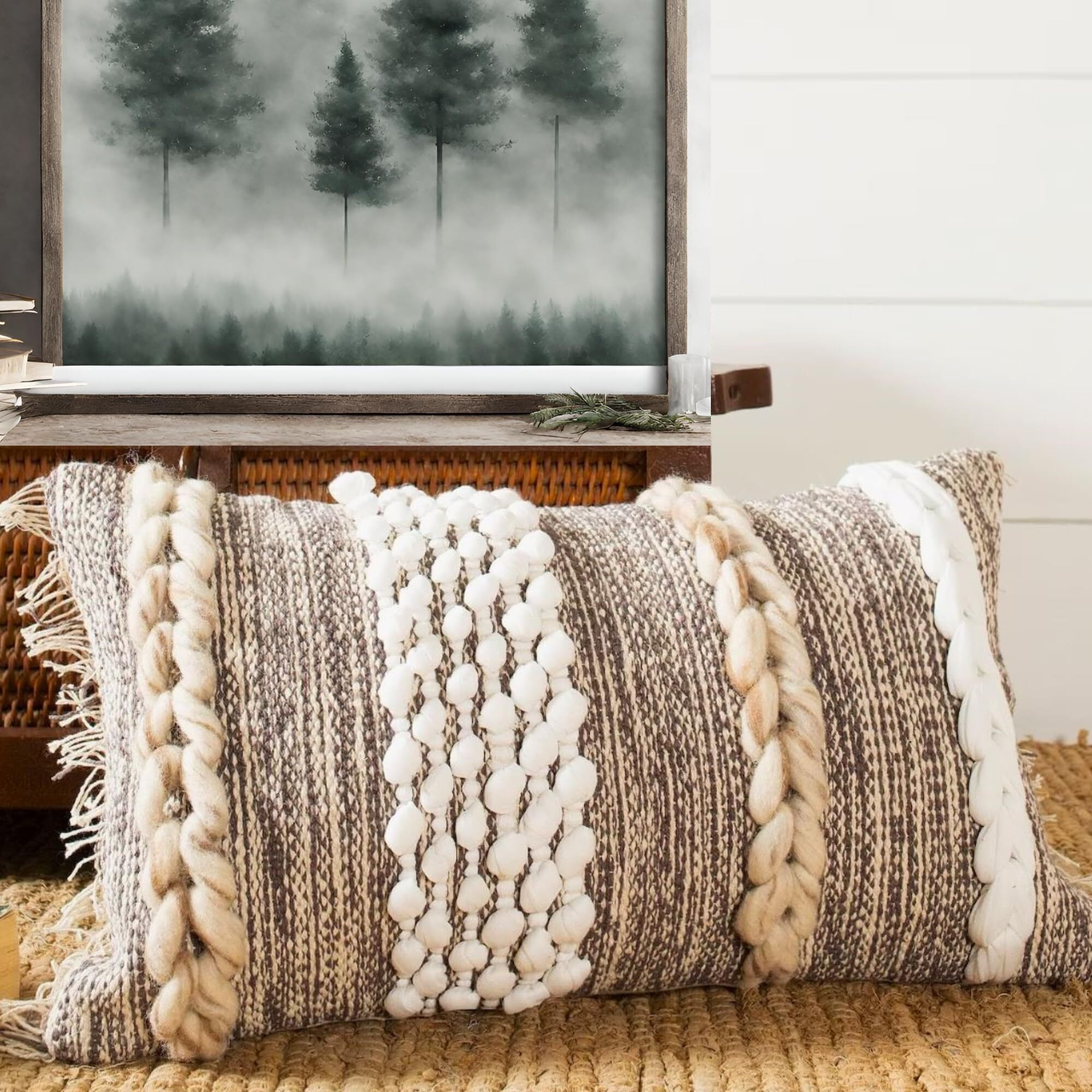 Cozydeko Decorative Boho-Chic Lumbar Pillow Cover 12X20 Premium Handwoven Tufted Cotton &Wool Accent Pillows  Earthy Color Throw Cushion  Farmhouse & Bohemian Home Decor (Limited Edition Cover Only)