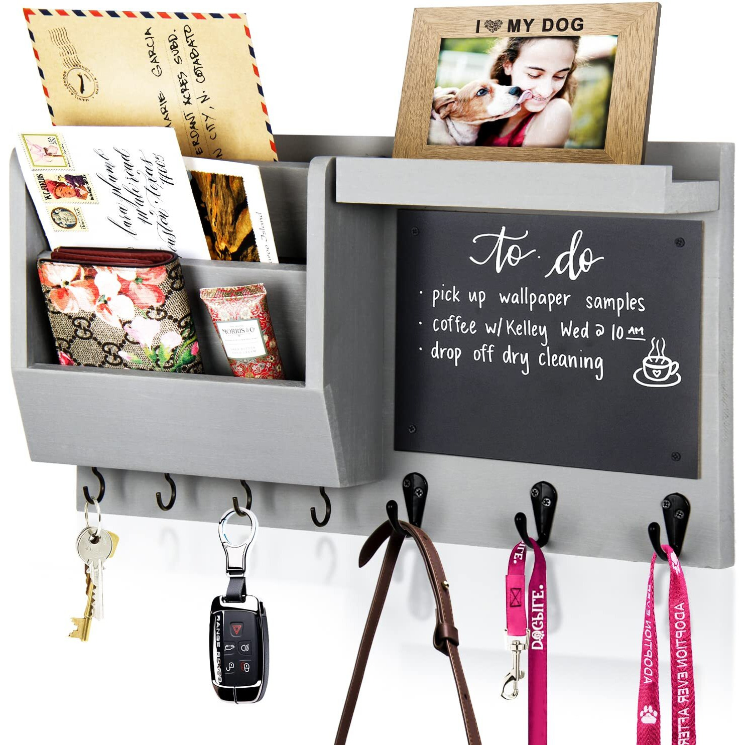 Ziivita Key Holder For Wall - Mail Holder Organizer Wall Mount With Shelf - Hanging Key Rack Hanger With Hooks Decorative For Home Letter Dog Leash Entryway Living Room Decor