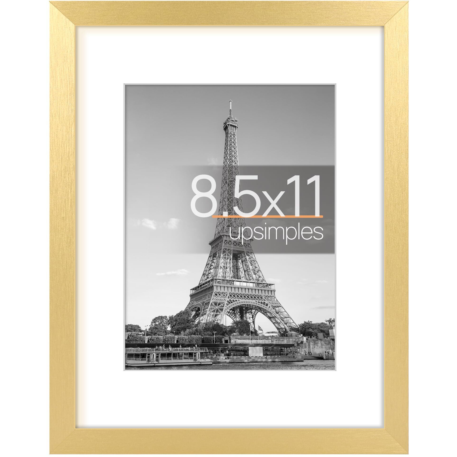 Upsimples 8.5X11 Picture Frame  Display Pictures 6X8 With Mat Or 8.5X11 Without Mat  Wall Hanging Photo Frame  Gold  1 Pack