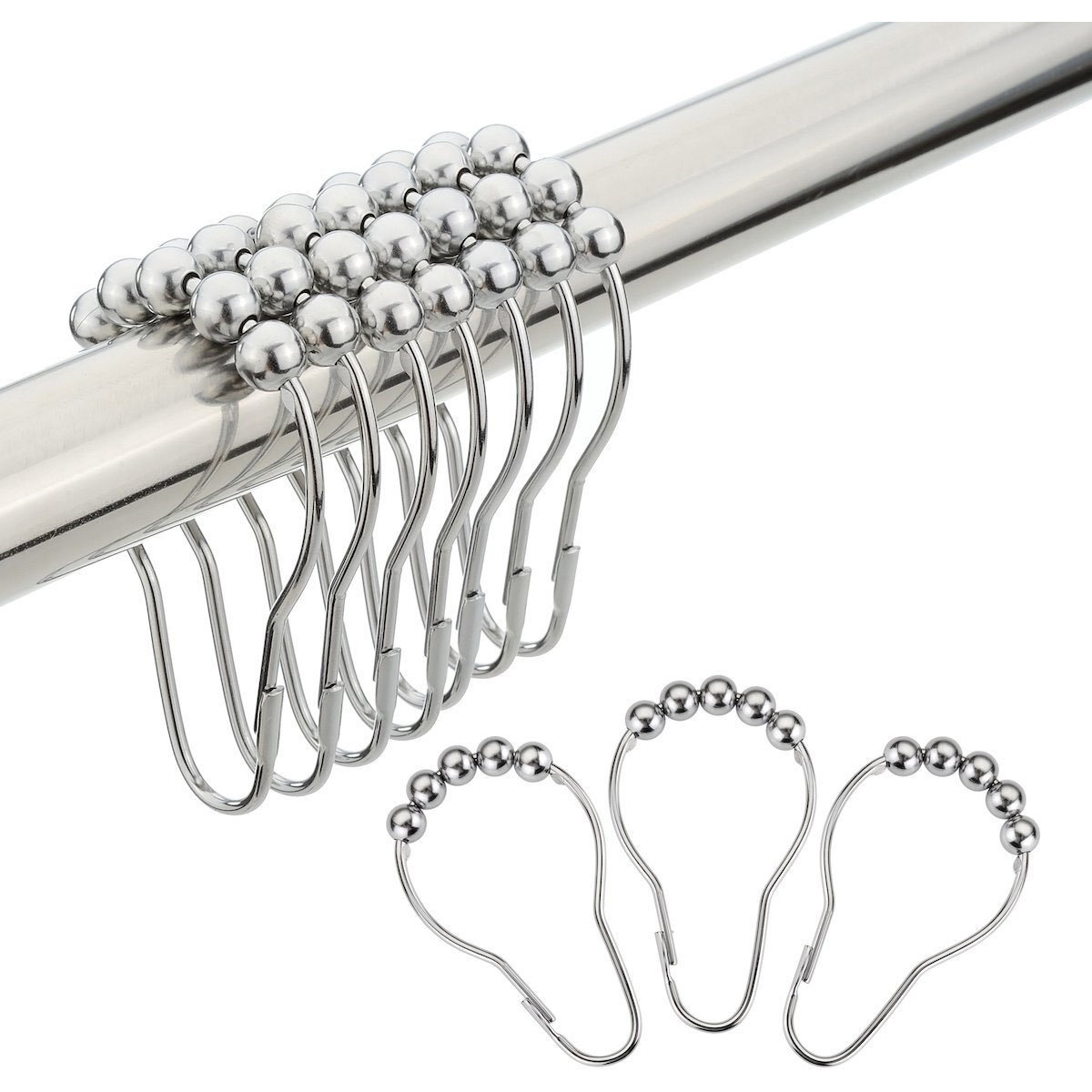 Amazer Shower Curtain Hooks Rings  Decorative Shower Curtain Hooks Rust Proof Stainless Steel Shower Curtain Rings  Shower Hooks For Shower Curtain Bathroom 12Pcs  Polished Chrome