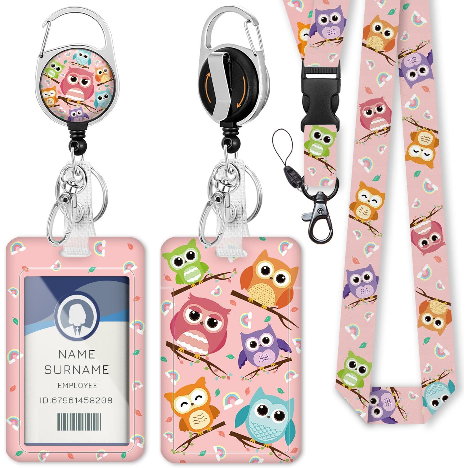 Cute Owls Badge Reel Retractable Heavy Duty With 360 Swivel Carabiner Clip  Animals Print Id Badge Holder With Breakaway Lanyard  Id Card Holder Keychain Name Badge Clip  Nurse Teacher Gifts