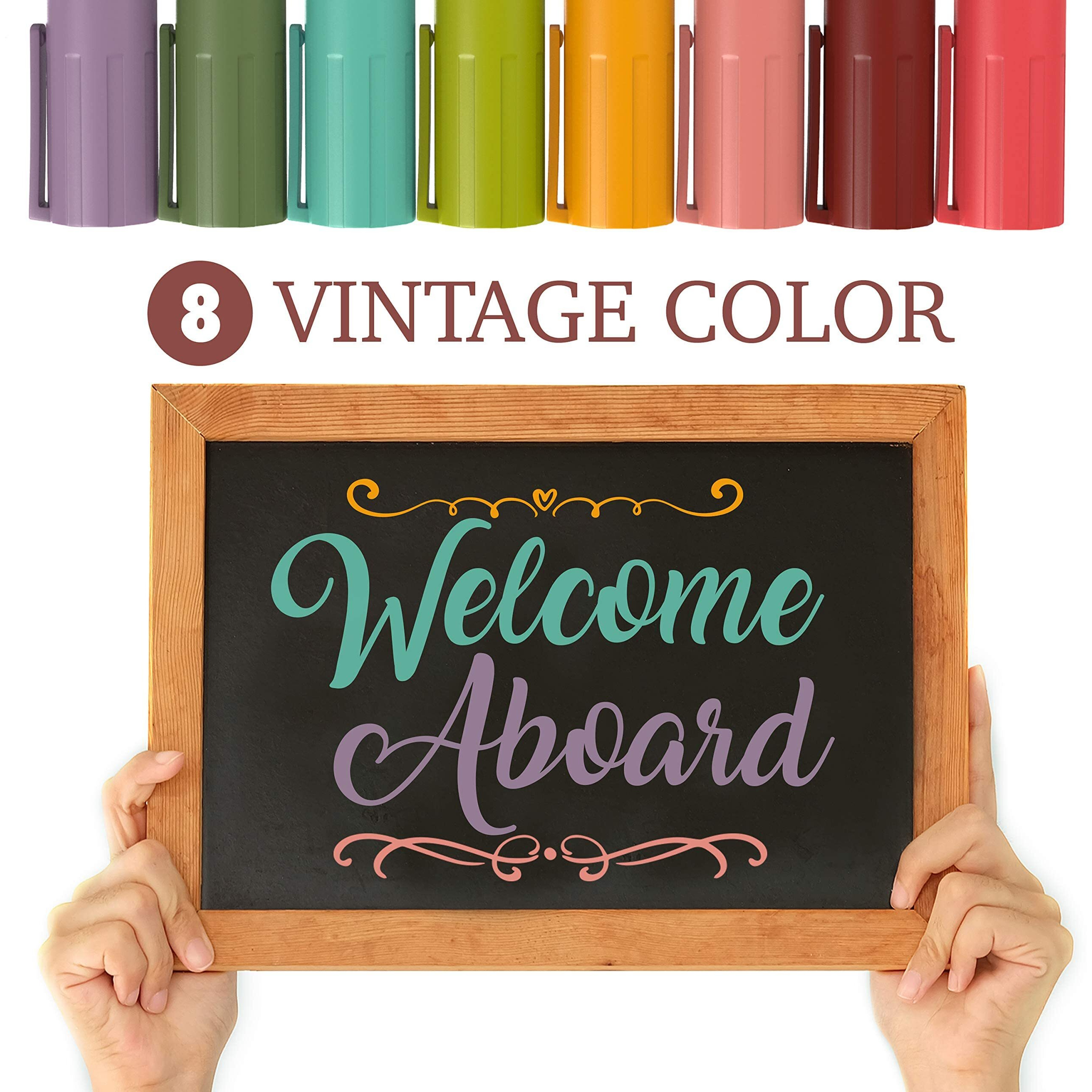 Chalky Crown Liquid Chalk Markers - Dry Erase Marker Pens - Chalk Markers For Chalkboards  Signs  Windows  Blackboard  Glass - Reversible Tip (8 Pack) - 24 Chalkboard Labels Included (Vintage  6Mm)