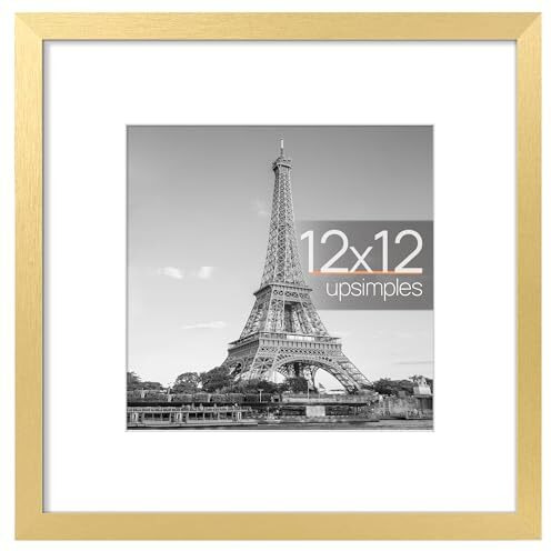 Upsimples 12X12 Picture Frame  Display Pictures 8X8 With Mat Or 12X12 Without Mat  Wall Hanging Photo Frame  Gold  1 Pack