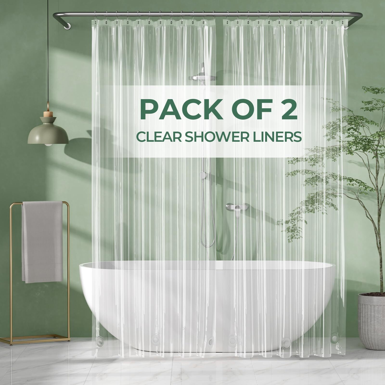 Amazerbath Shower Curtain Liner 2 Pack  72 X 84 Inches Peva Plastic Shower Liner With 3 Weighted Stones And 12 Rustproof Metal Grommet  Lightweight Waterproof Shower Curtain - Clear