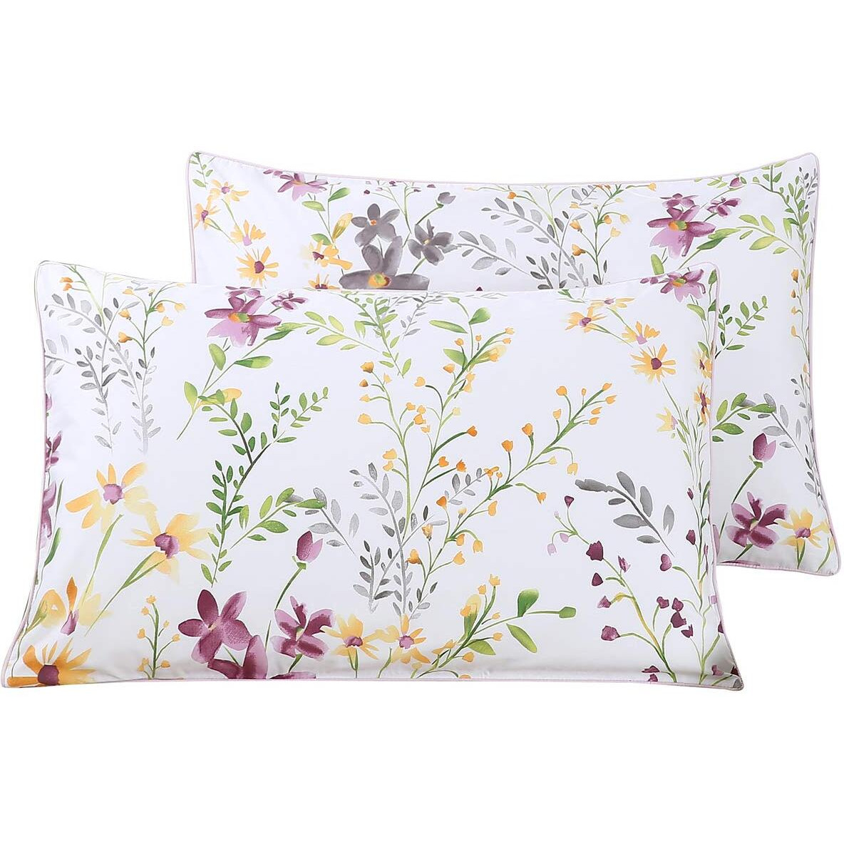 Winlife 100% Cotton Pillowcases 1000 Thread Count Floral Printed Pillow Cases Set Of 2 Pillow Cover (Standard Queen 20X30''  Lilac)